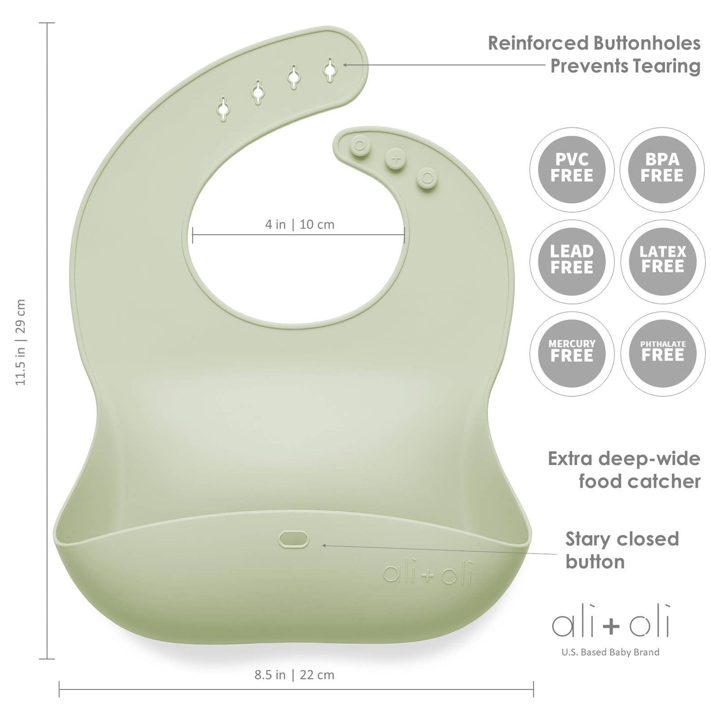 Ali+Oli - Silicone Baby Bib (Light Sage)