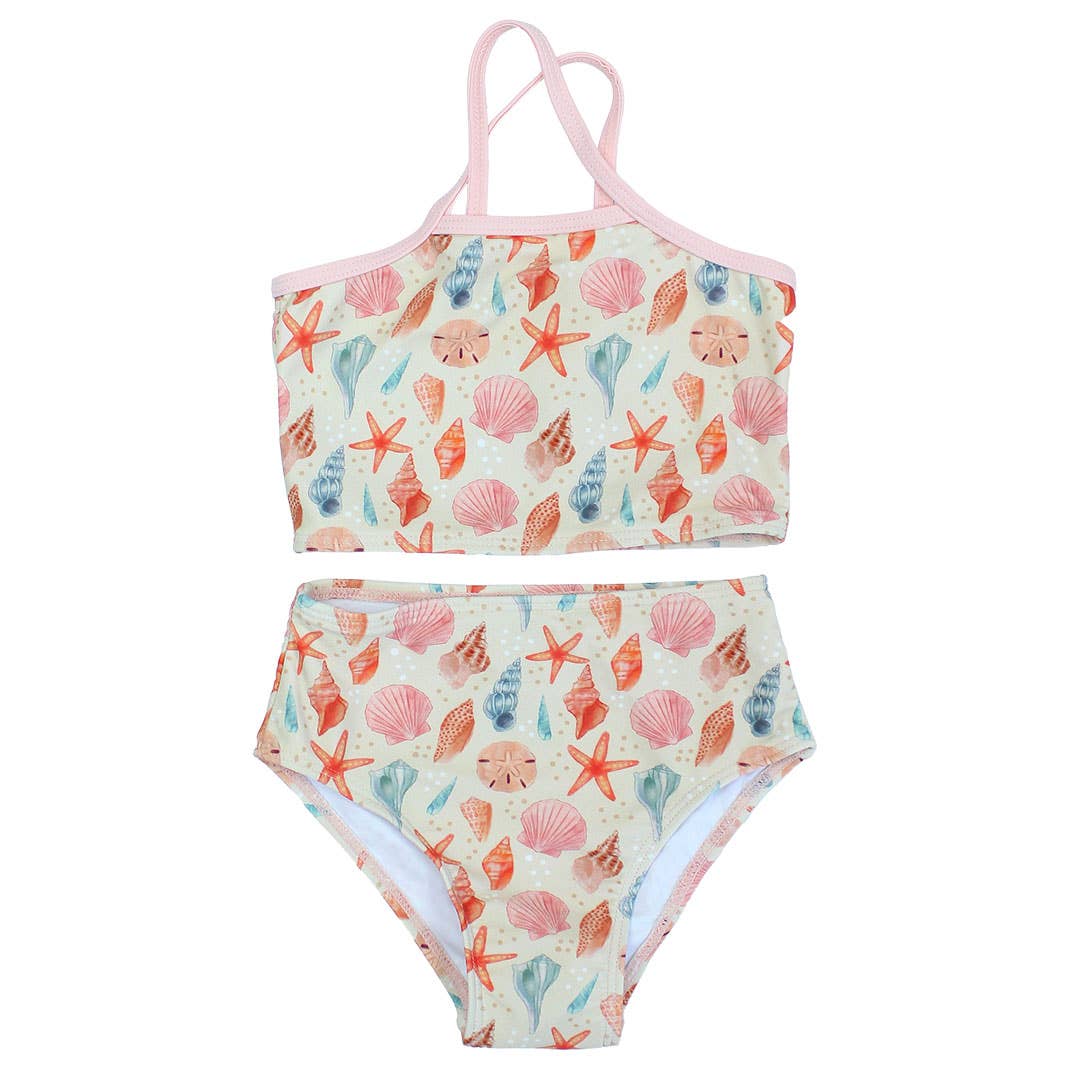 Sandy Seashells Beachy Bikini Swimsuit: Beige/Multi