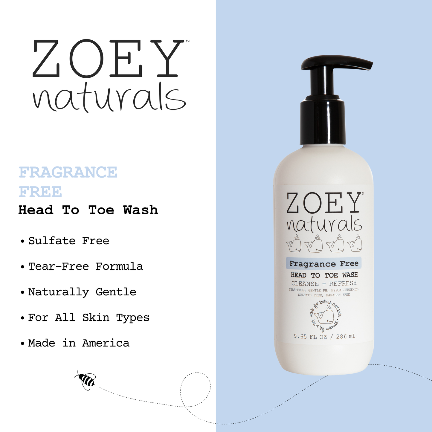 Zoey Naturals - Fragrance Free Head To Toe Wash - 9.65oz