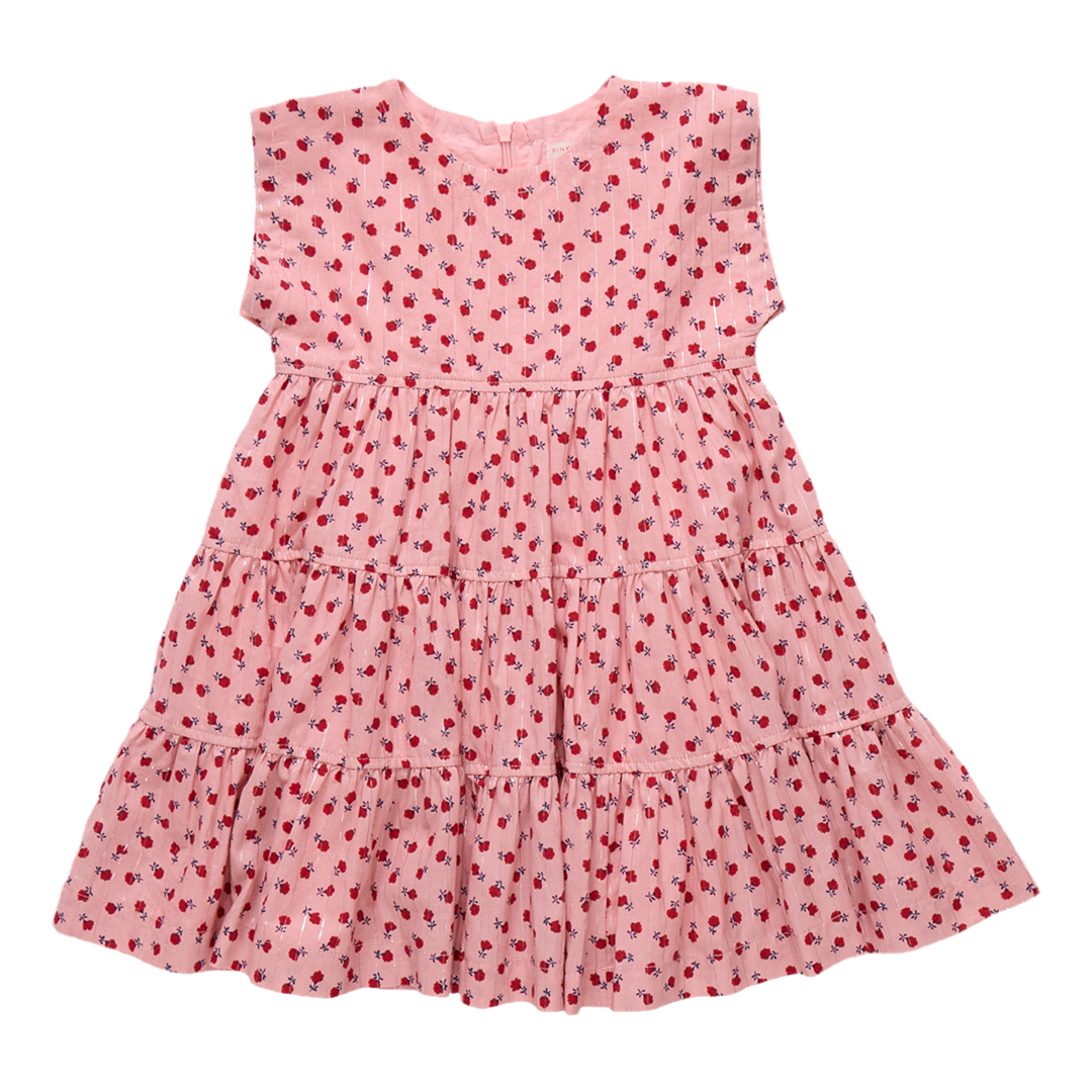 Girls Peachy Dress Pink Tiny Roses