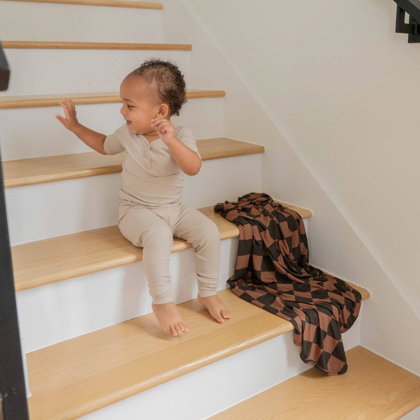 Ellie Sue - Ink & Earth Checkerboard Stretch Swaddle Blanket