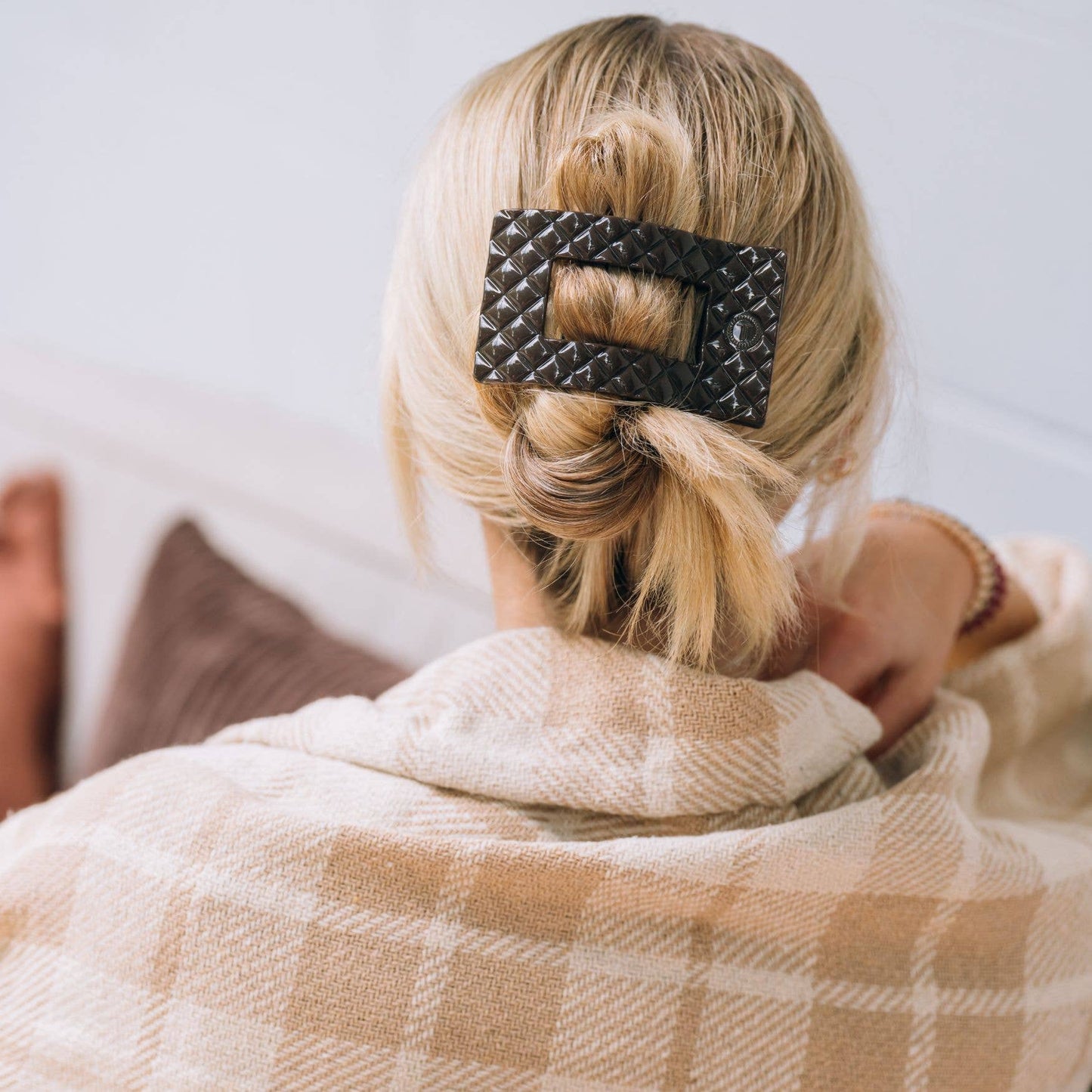 Flat Rectangle Hair Clip|Medium| Truly Taupe Quilted