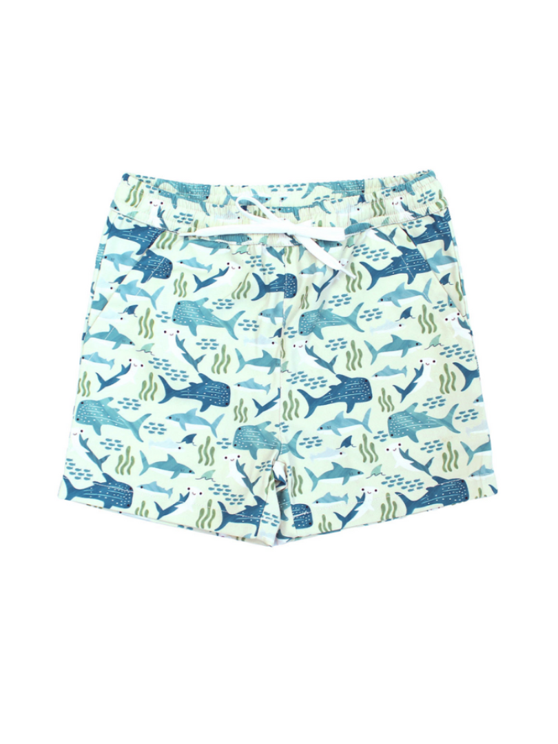 Shark Friends Boys Swim Trunks: Blue/Multi / 8/9K