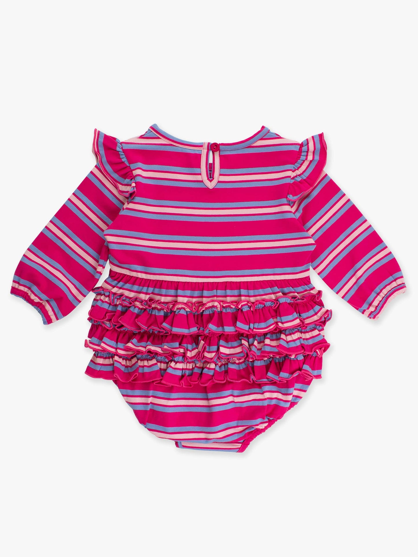 Very Berry/Periwinkle Stripe LS Flutter Romper