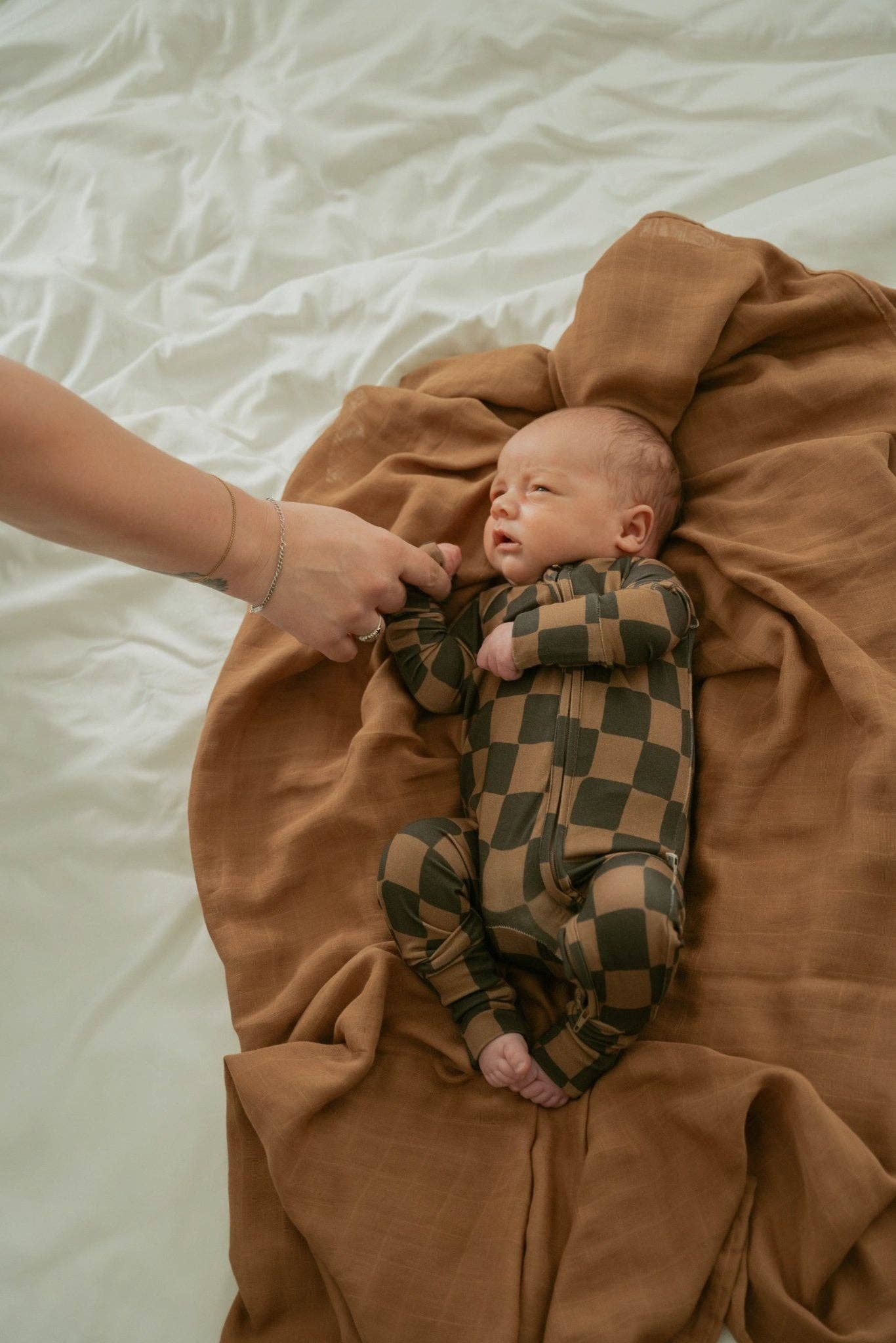 Ellie Sue - Ink & Earth Checkerboard Zipper Romper