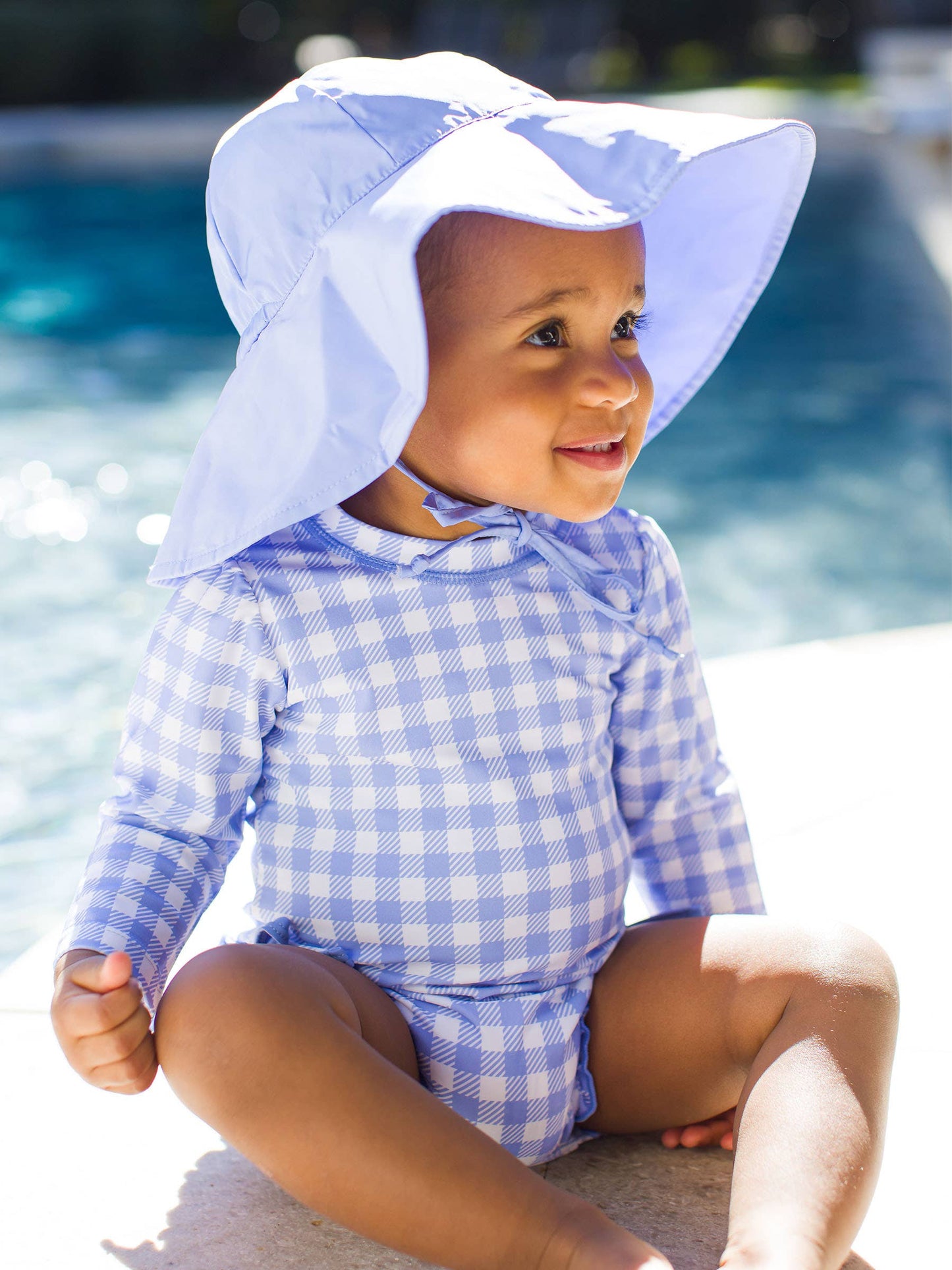 Baby Girls Periwinkle Blue Gingham LS OP RG Swimsuit w/Ruffles