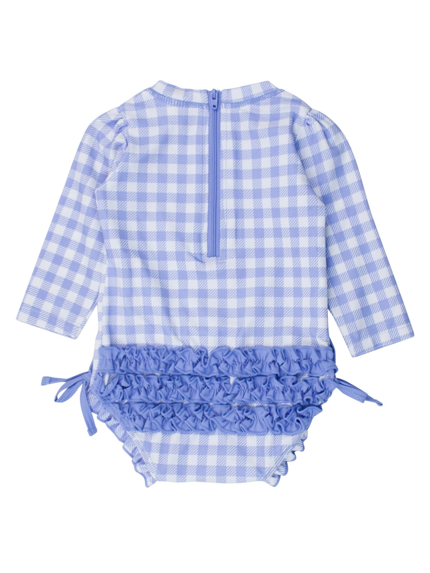 Baby Girls Periwinkle Blue Gingham LS OP RG Swimsuit w/Ruffles
