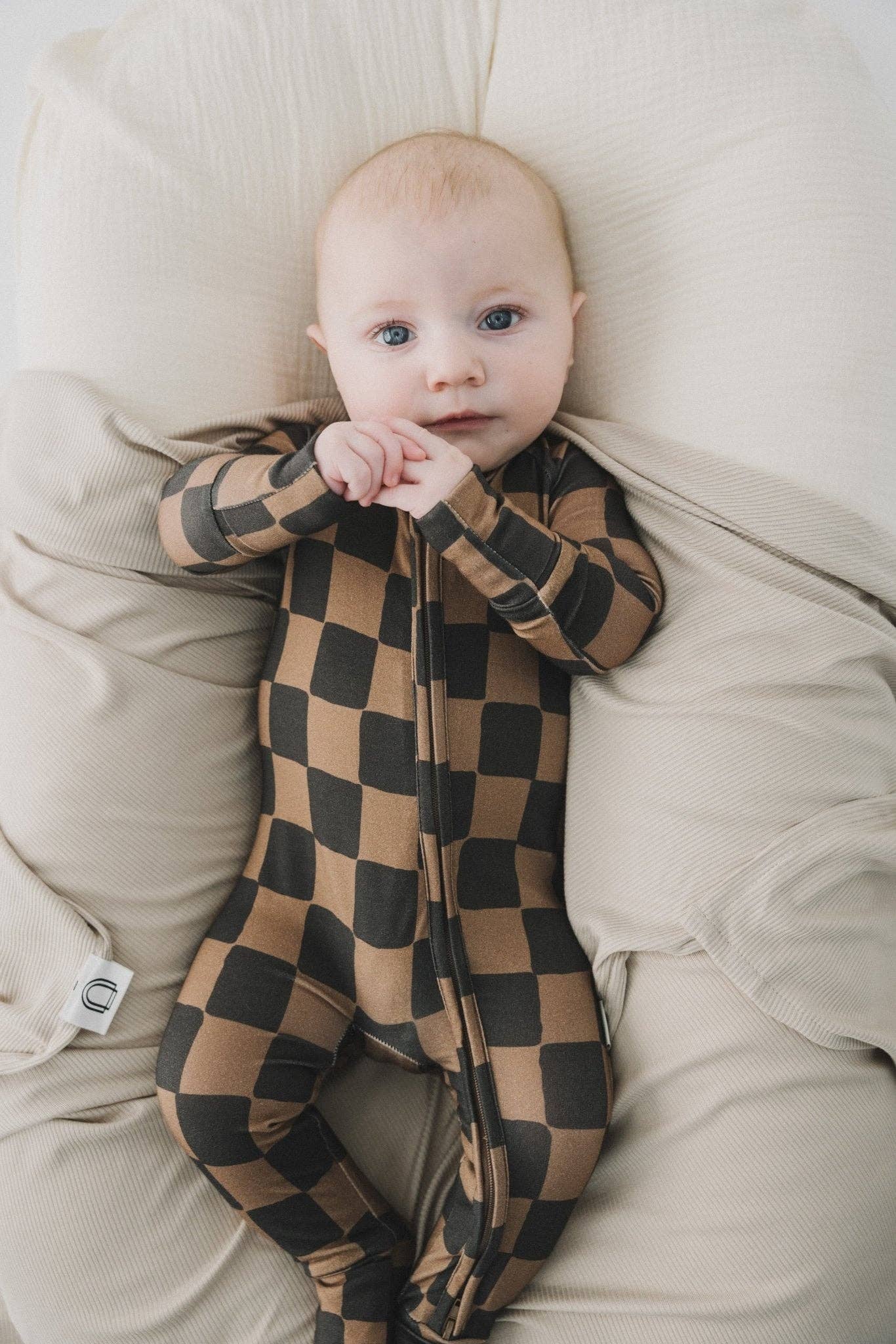 Ellie Sue - Ink & Earth Checkerboard Zipper Romper
