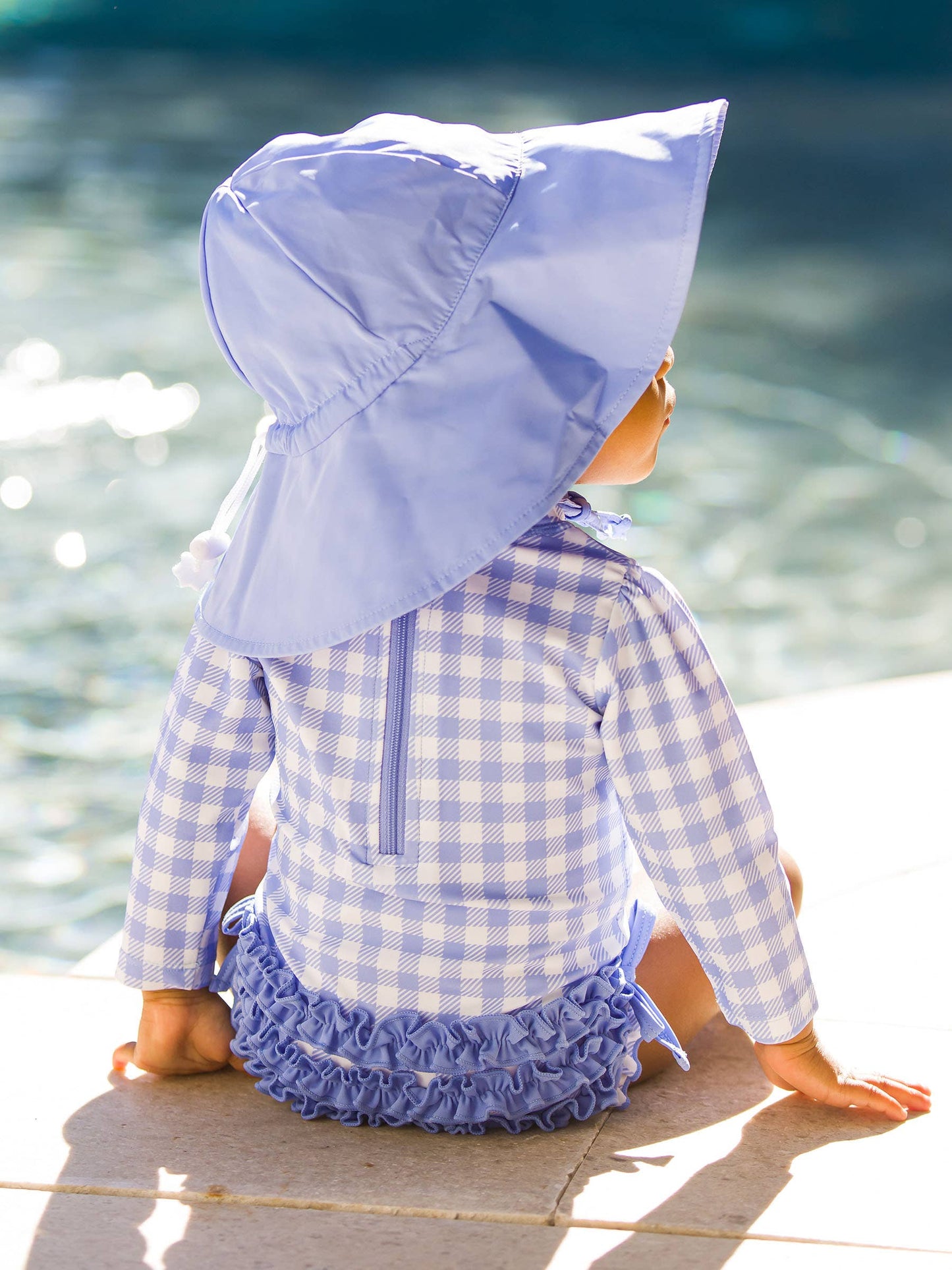 Baby Girls Periwinkle Blue Gingham LS OP RG Swimsuit w/Ruffles