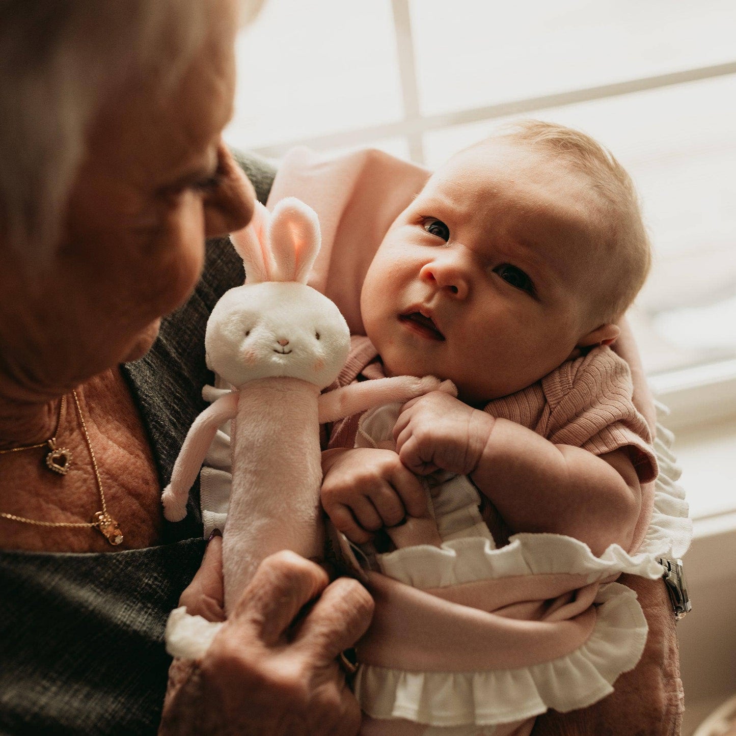 Bunnies By the Bay - Friendly Chime Rattle - Pink bunny