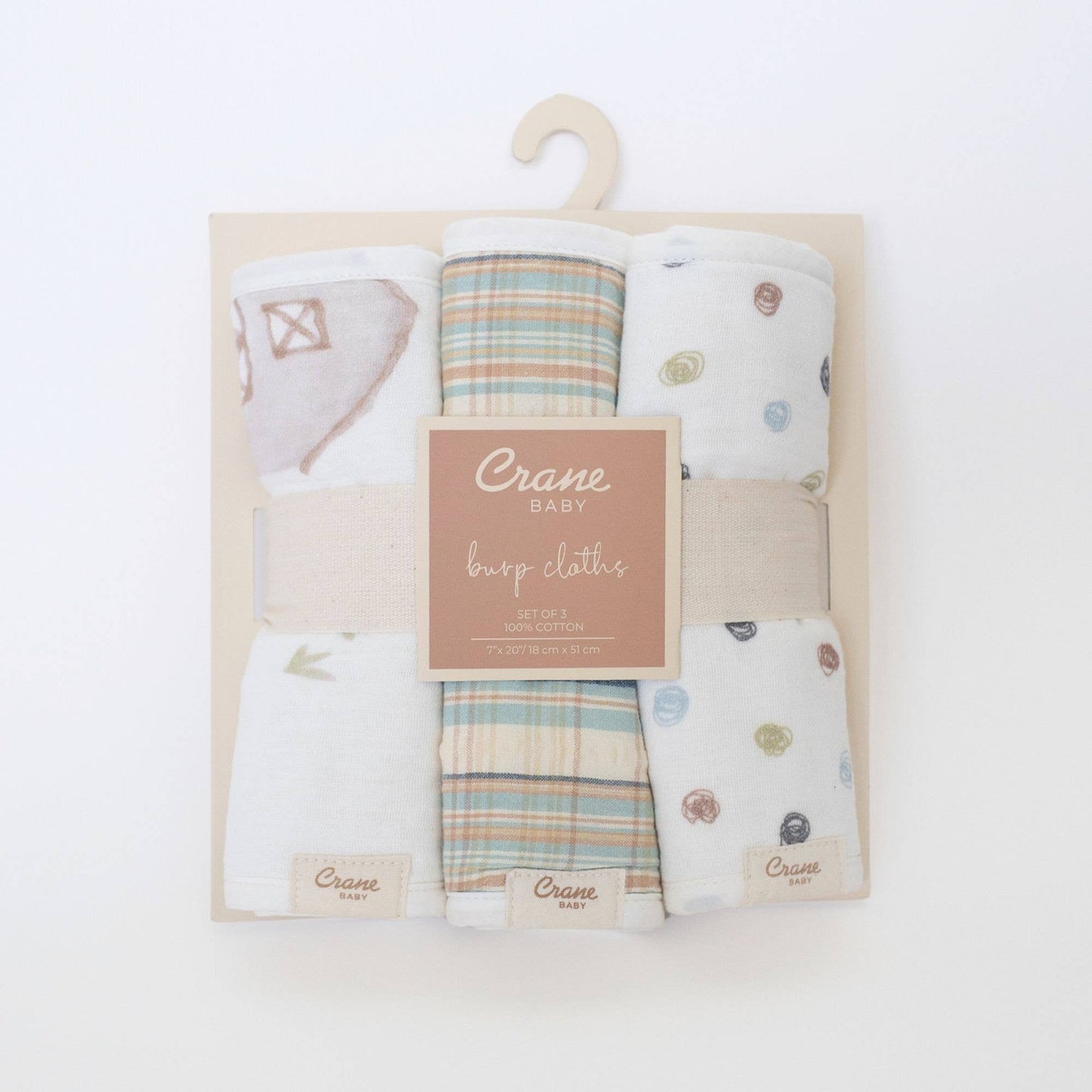 Crane Baby Farmhouse Tractor3pc Burp Cloth Set