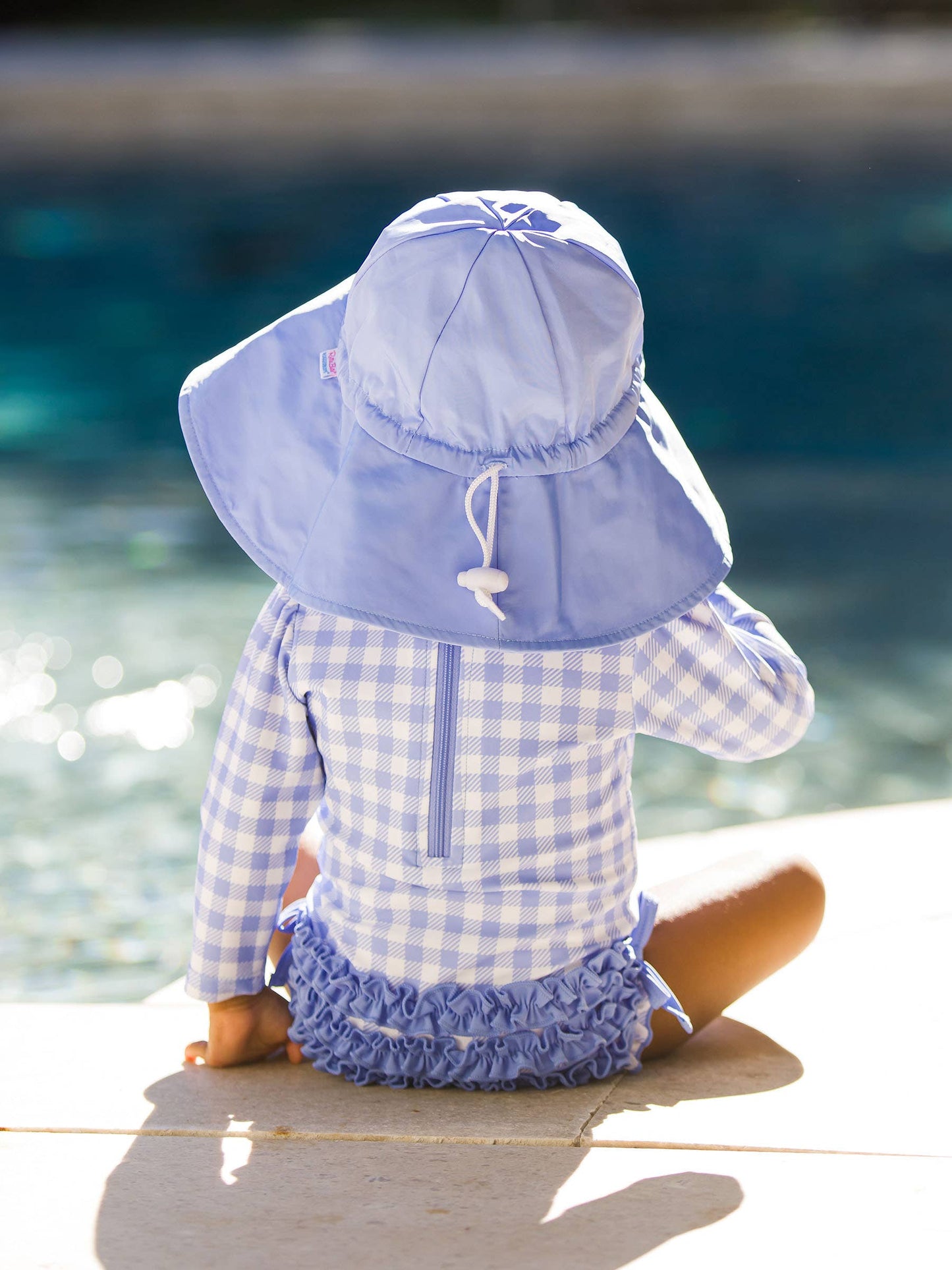 Baby Girls Periwinkle Blue Gingham LS OP RG Swimsuit w/Ruffles