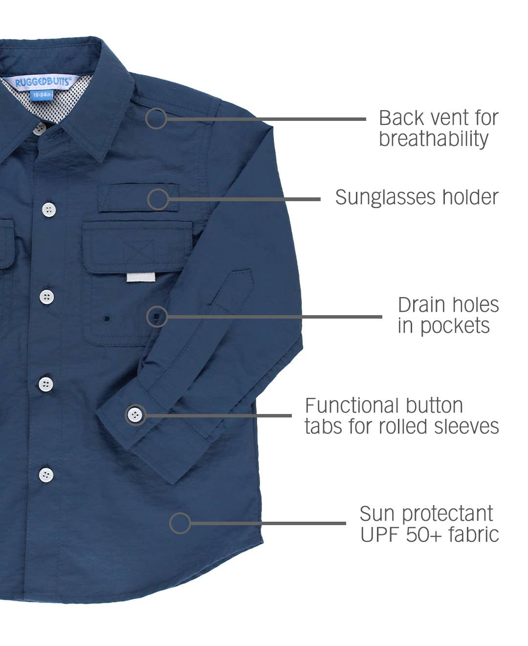 Boys Navy Sun Protective Button Down Shirt