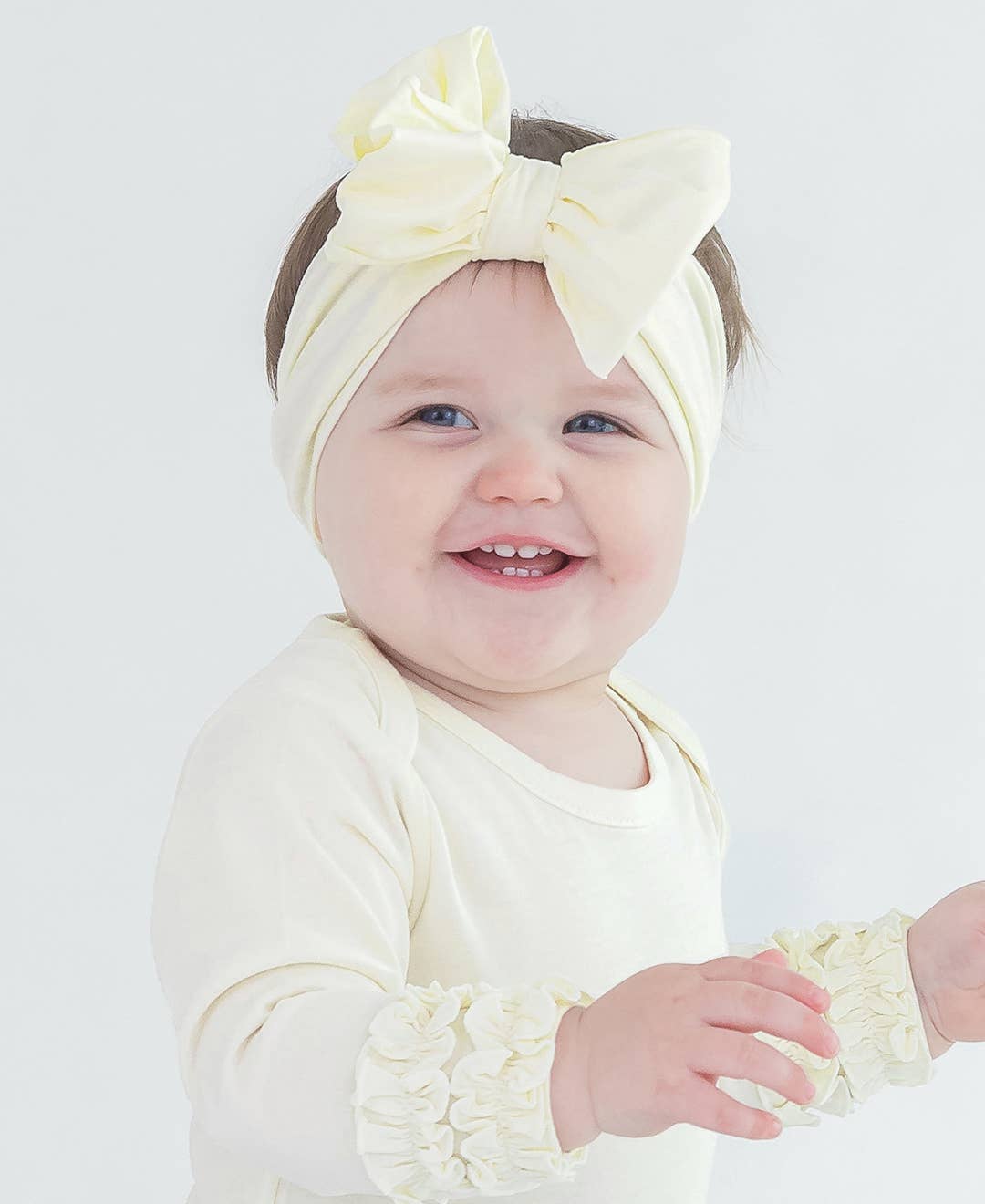 RuffleButts + RuggedButts - Girls Ivory Big Bow Headband