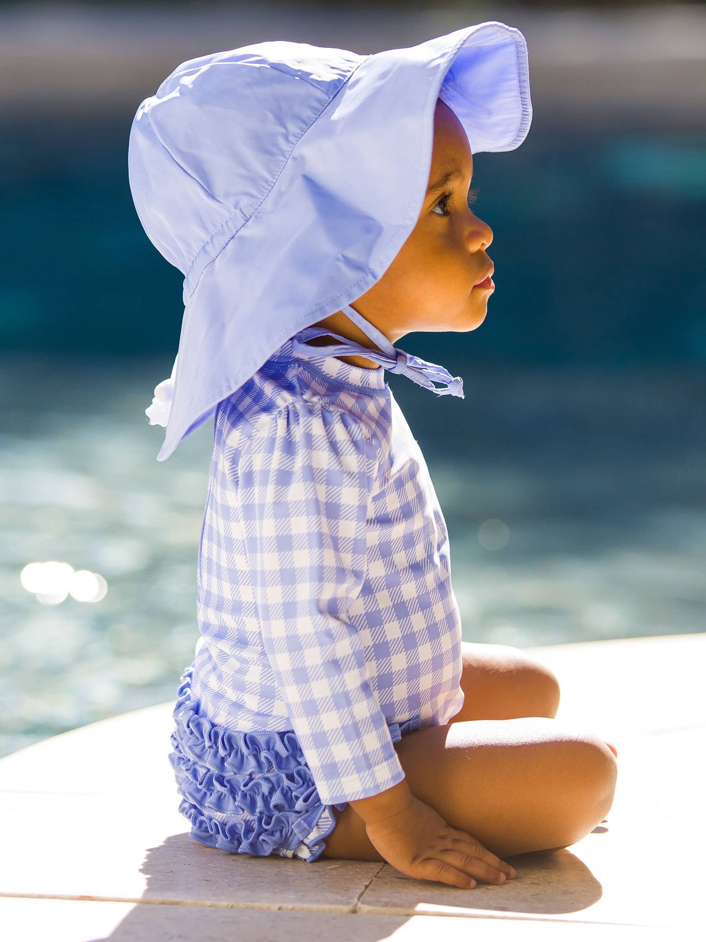 Baby Girls Periwinkle Blue Gingham LS OP RG Swimsuit w/Ruffles