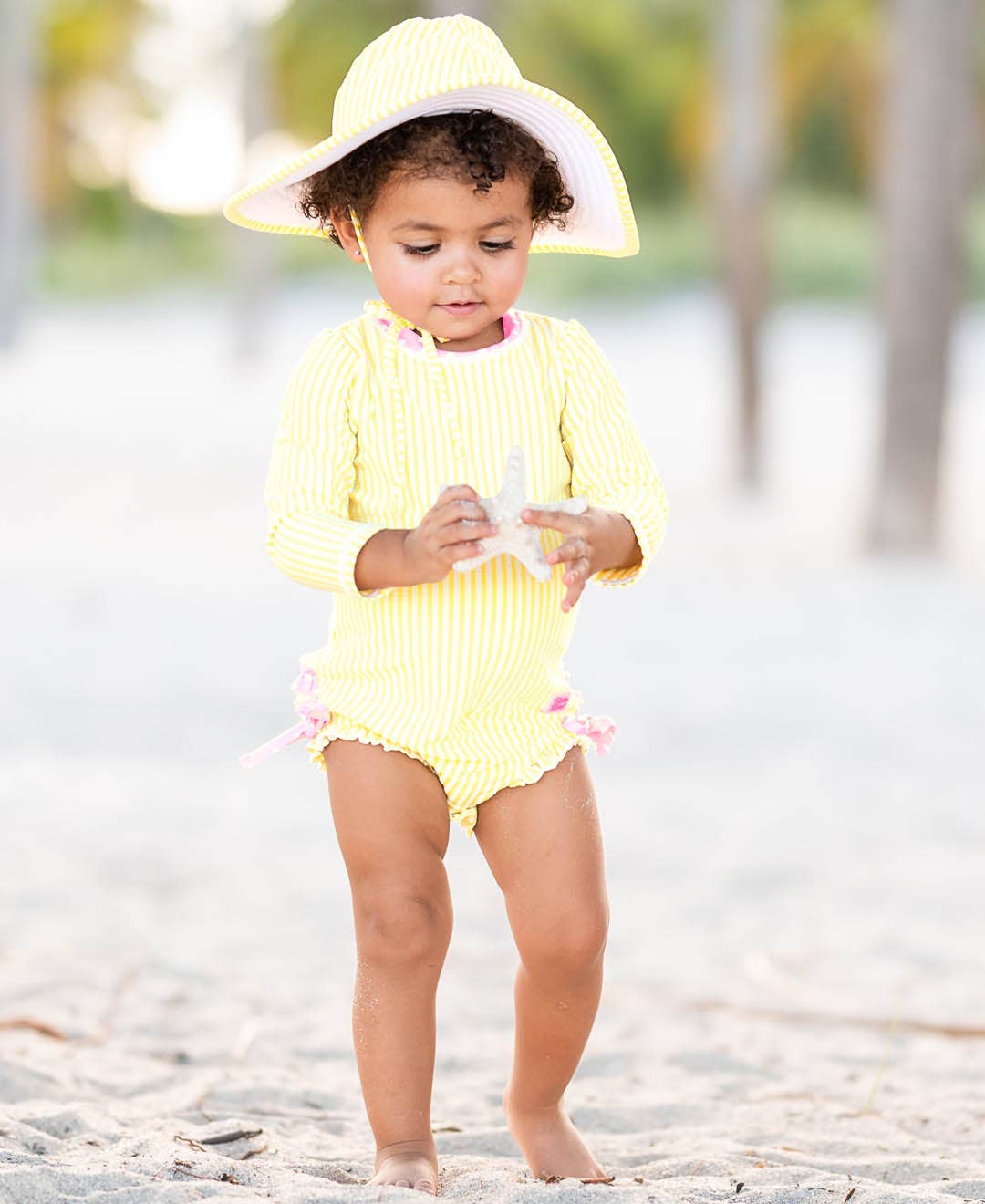 Girls Banana Seersucker LS OP RG Swimsuit w/Ruffles