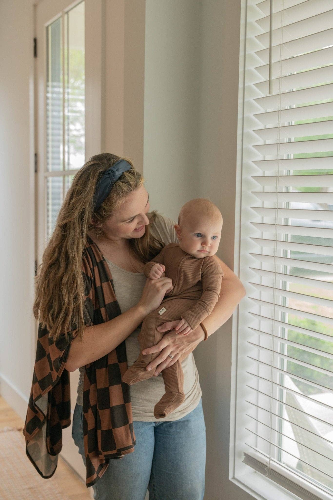 Ellie Sue - Ink & Earth Checkerboard Stretch Swaddle Blanket