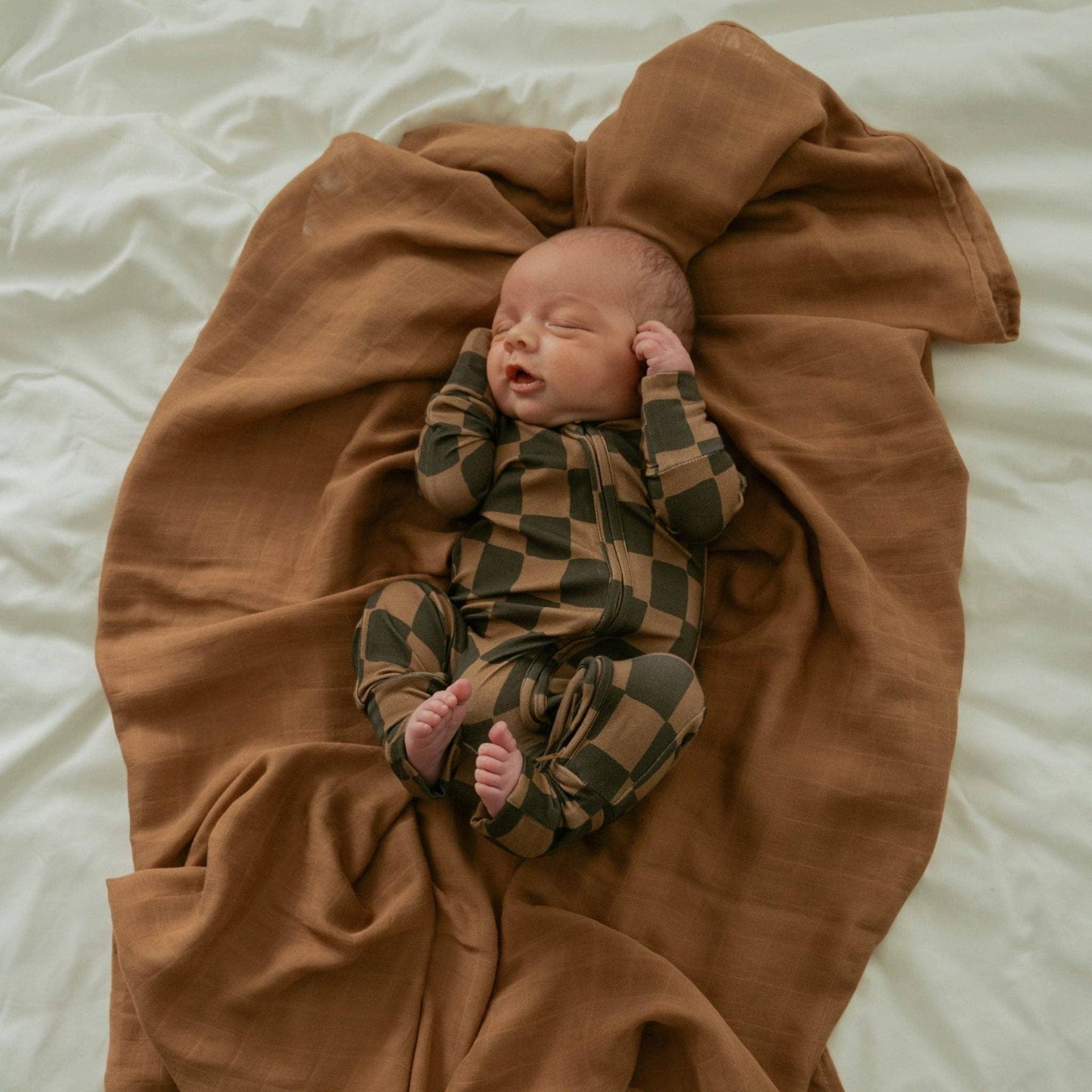 Ellie Sue - Ink & Earth Checkerboard Zipper Romper