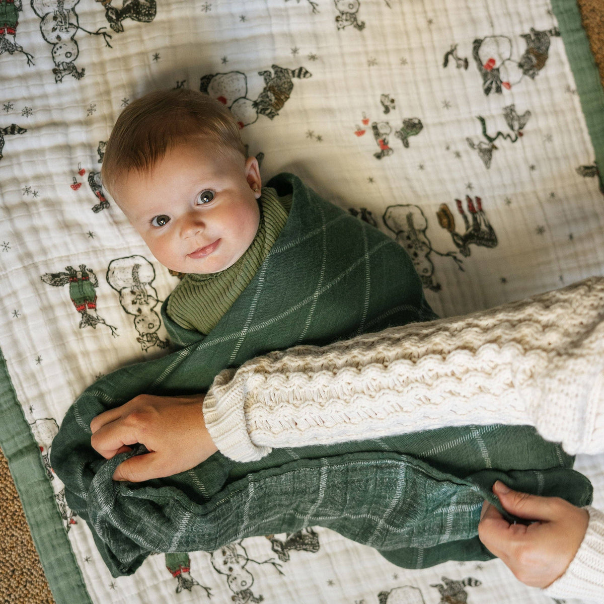 Little Unicorn - Cotton Muslin Swaddle Blanket - Evergreen Plaid