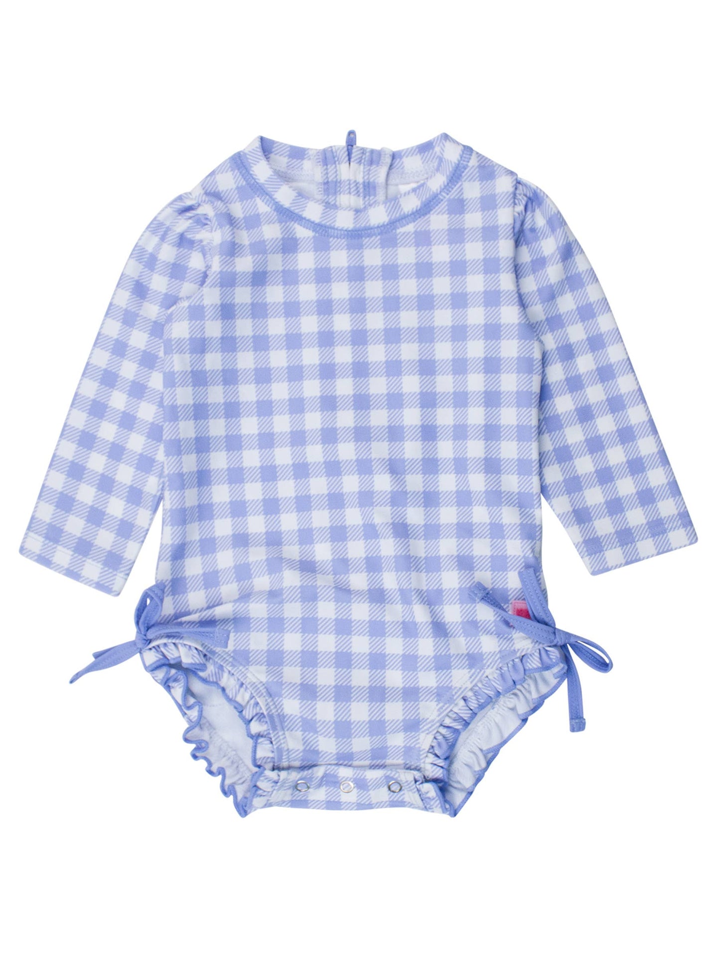 Baby Girls Periwinkle Blue Gingham LS OP RG Swimsuit w/Ruffles