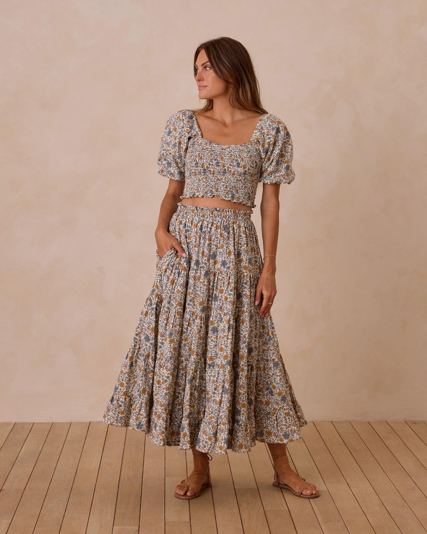Ruffle Tiered Maxi Skirt||Gardenia