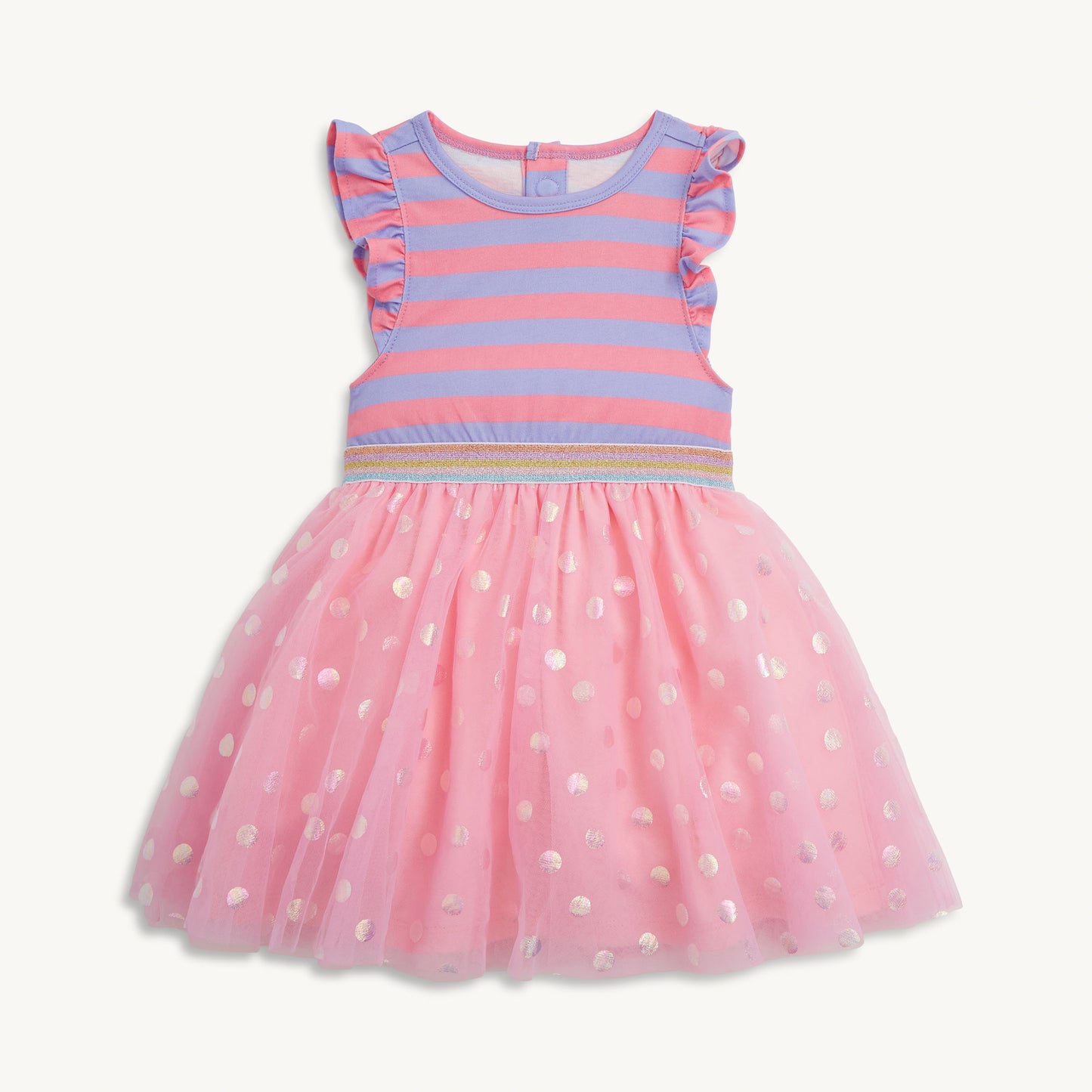 Shell Pink Stripe Flutter Sleeve Girls Tutu Dress