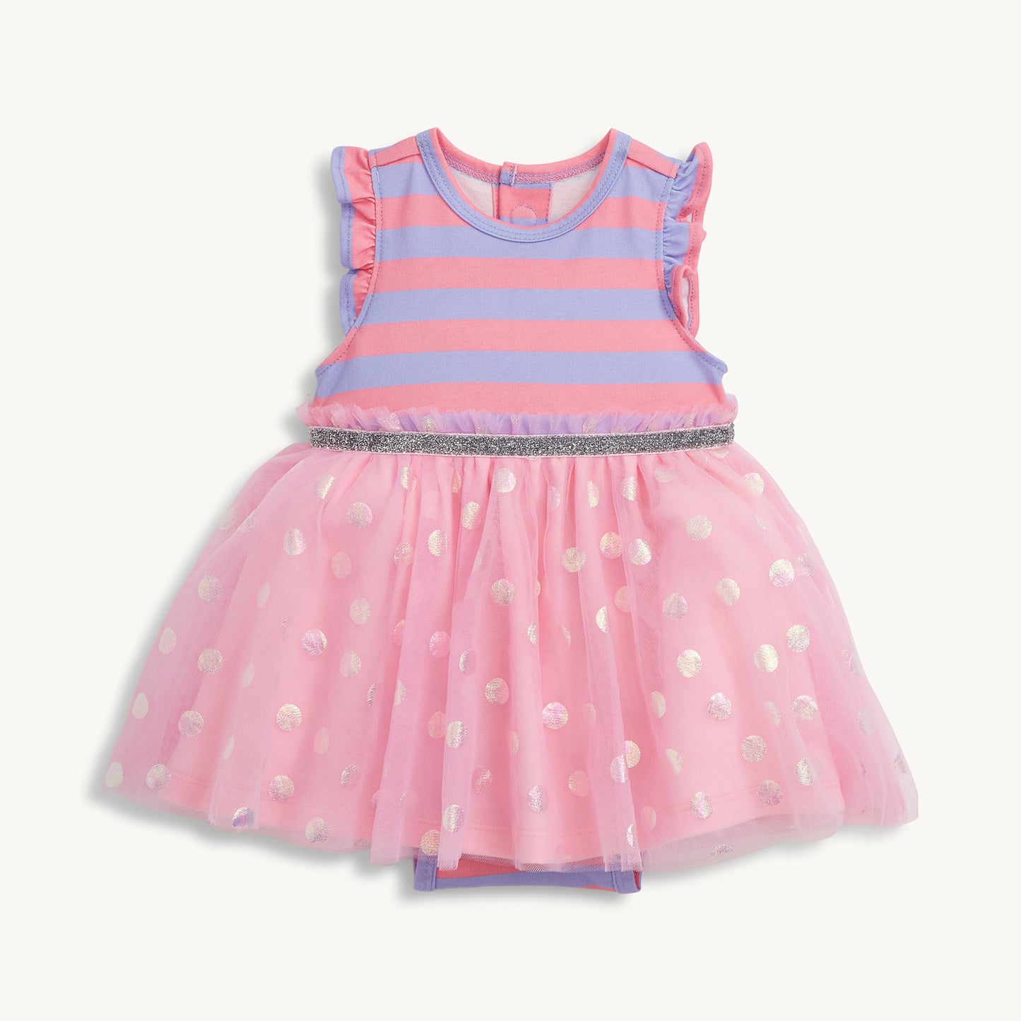 Shell Pink Stripe Flutter Sleeve Tutu Bodysuit Dress