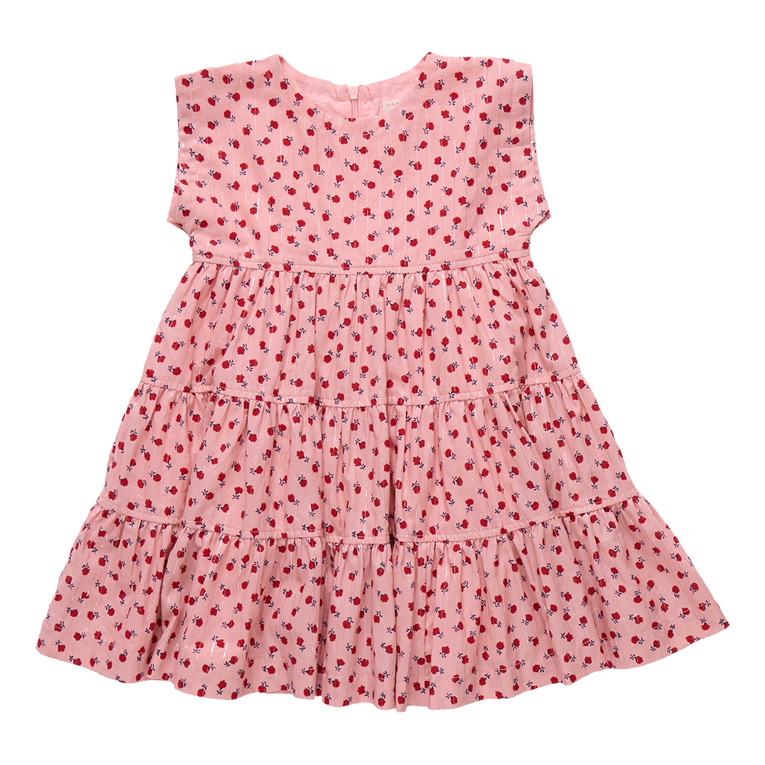 Girls Peachy Dress Pink Tiny Roses