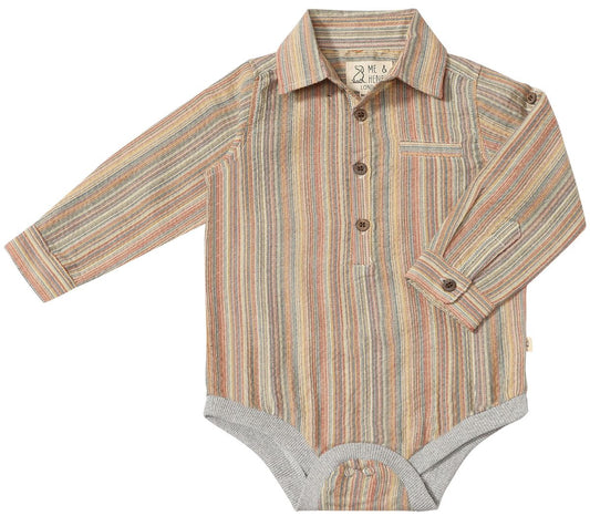 Jasper Woven Onesie Brown Multi Stripe