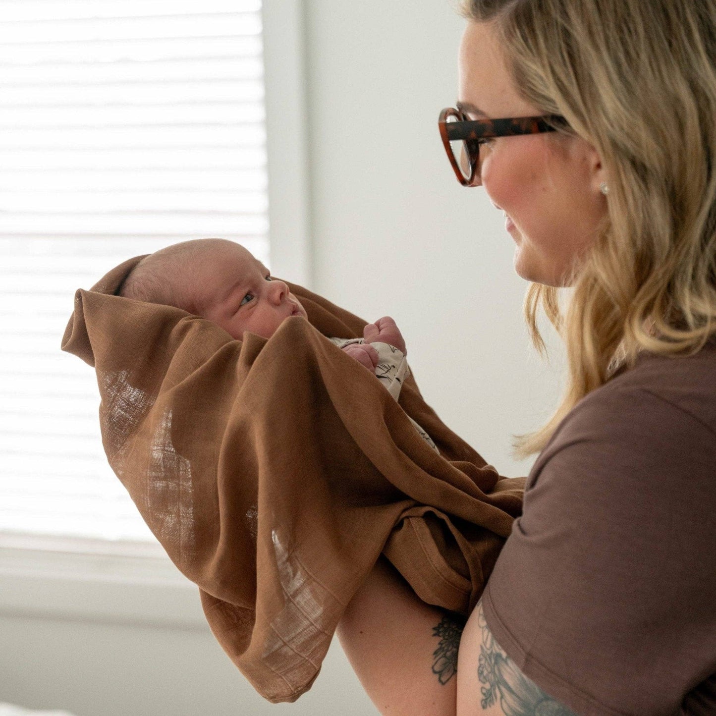 Ellie Sue - Mocha Muslin Swaddle Blanket