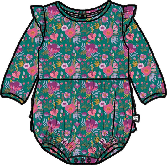 Emerald Floral LS Flutter Bubble Romper