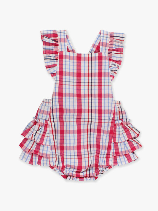 Adley Plaid Flutter Overall Romper