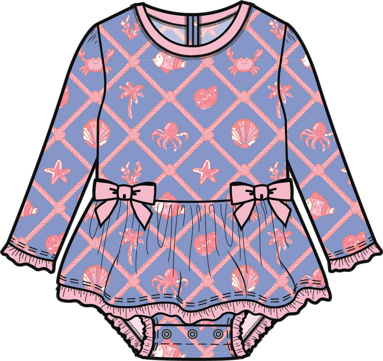 Baby Girls Tropical Trellis LS OP Bow Peplum RG Swimsuit w/Ruffles