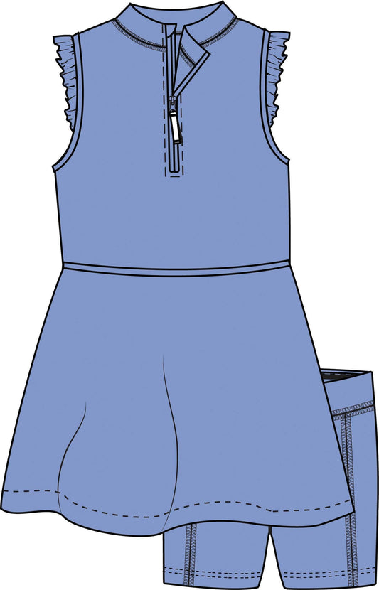 Periwinkle Blue Sleeveless Zip Ruffle Sleeve Dress/Bike Short