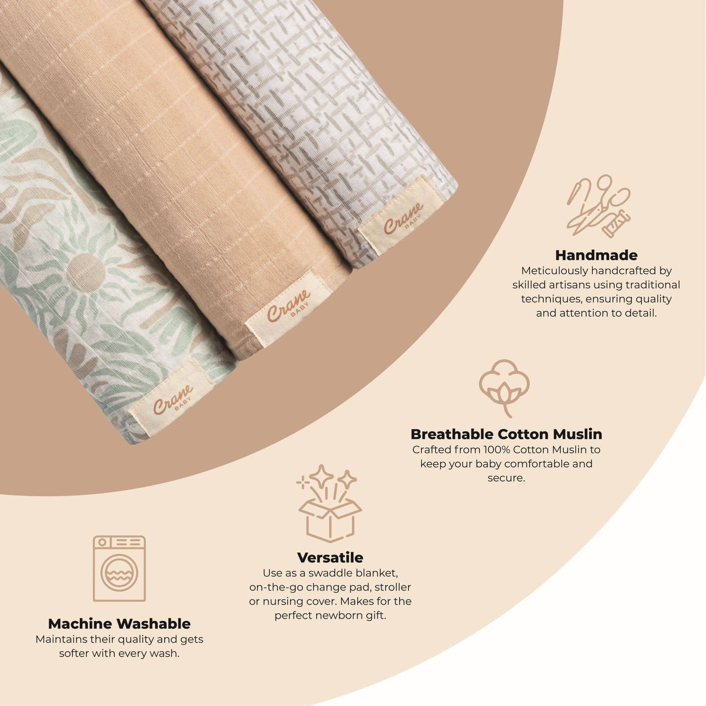 Crane Baby Beach Life 3Pc Swaddle Set