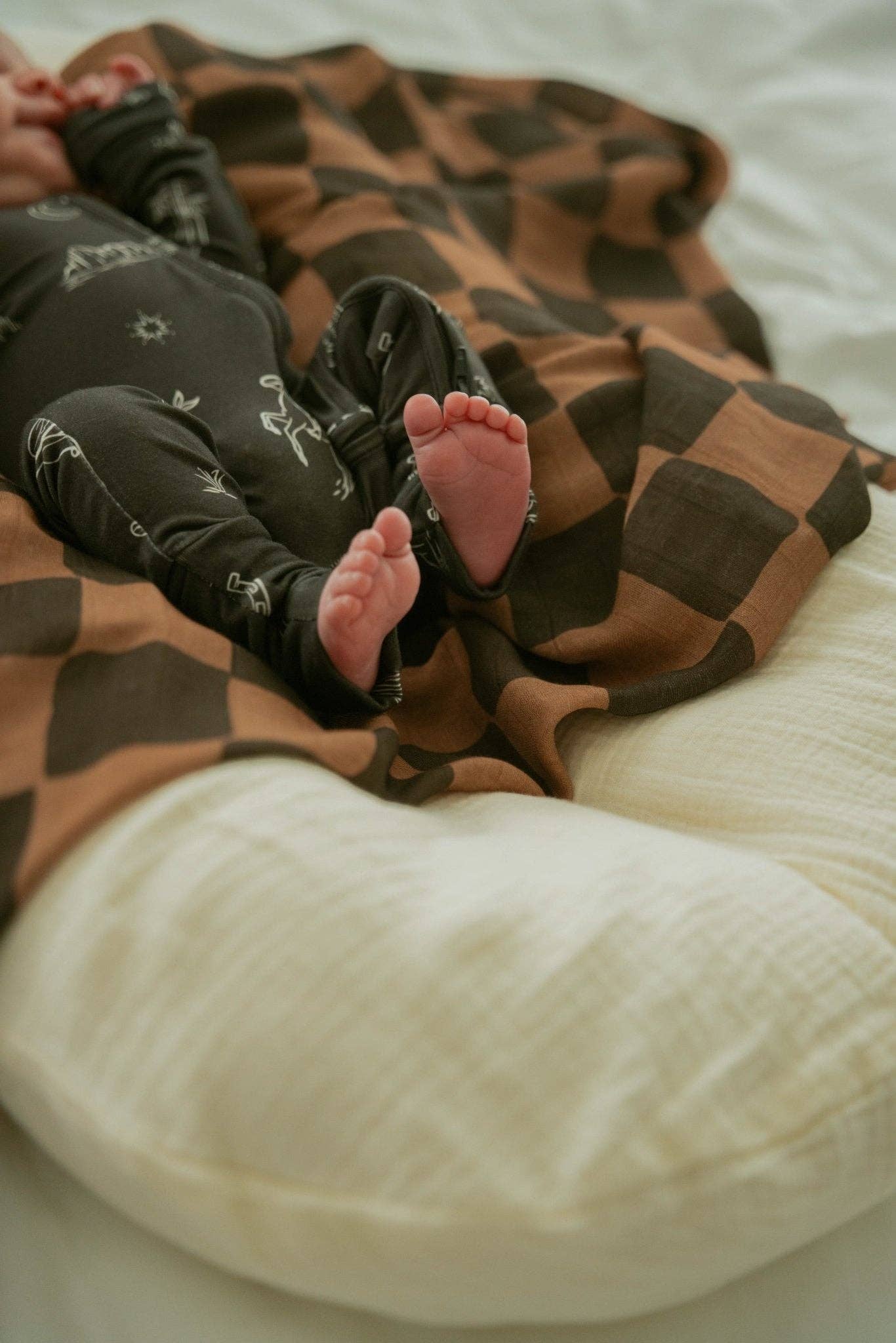 Ellie Sue - Ink & Earth Checkerboard Muslin Swaddle Blanket