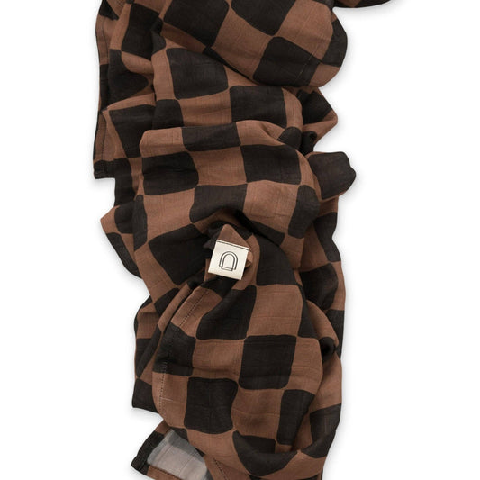 Ellie Sue - Ink & Earth Checkerboard Muslin Swaddle Blanket