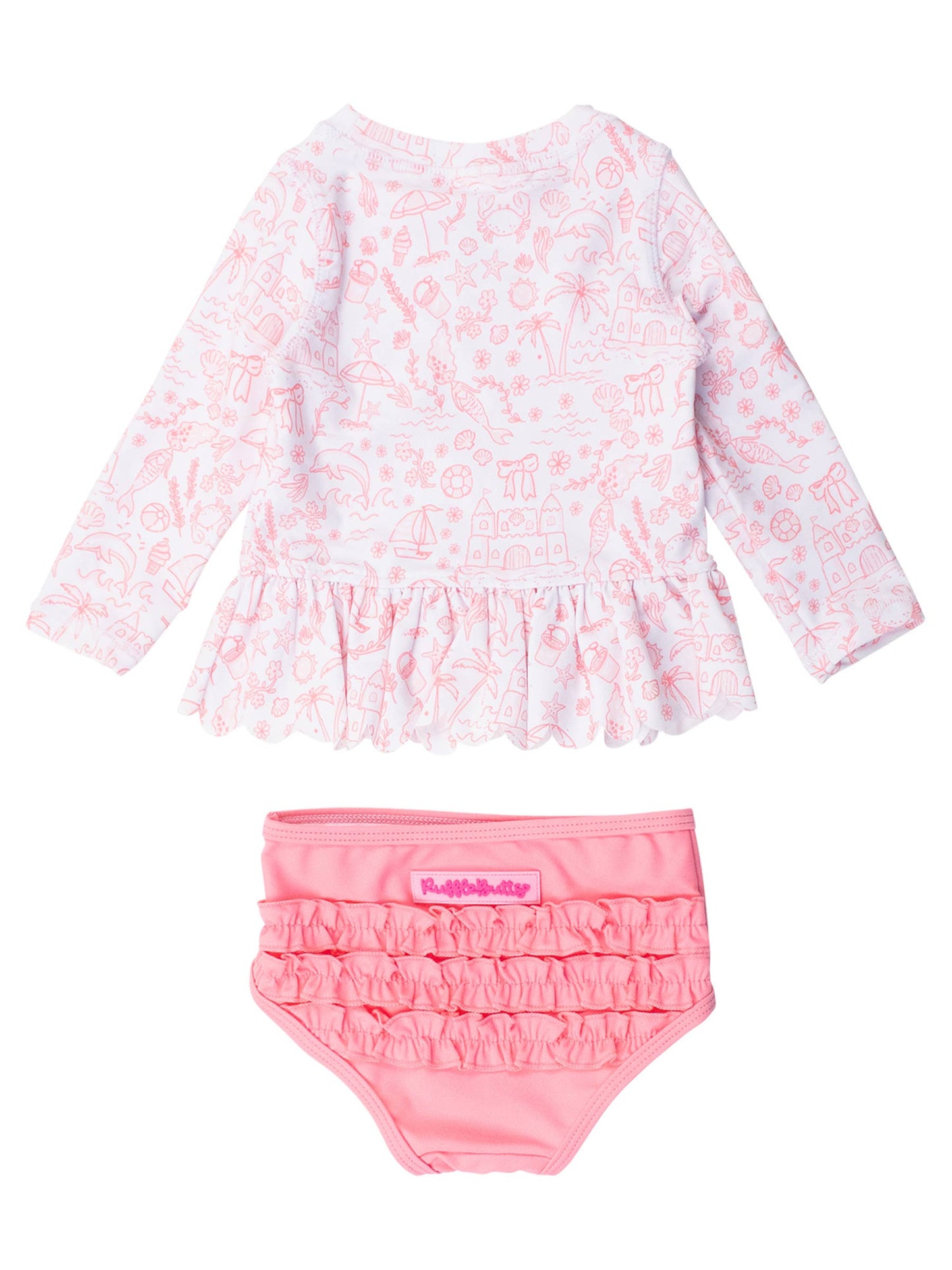 By the Seaside Scalloped Long Sleeve Rash Guard 2-Piece