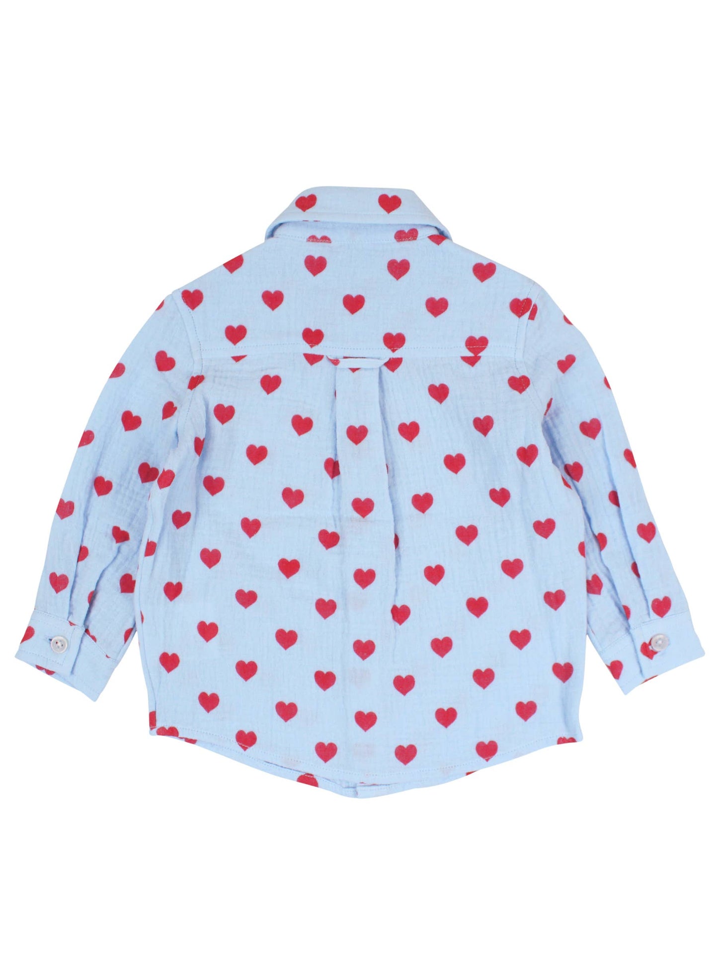 RuffleButts + RuggedButts - Boys Steal Your Heart Cotton Gauze Long Sleeve Button Down Shirt: Blue / 12-18m