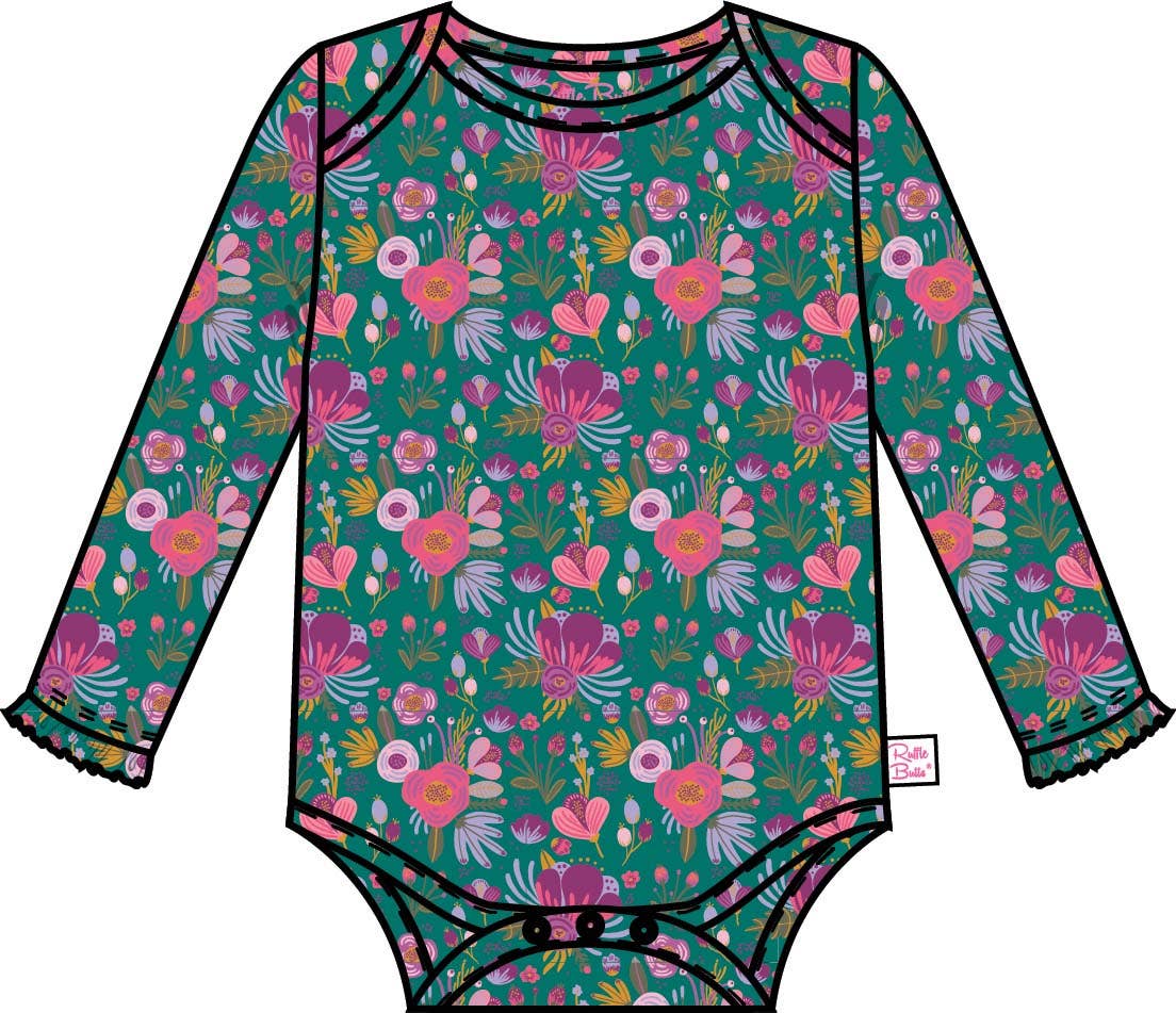 Emerald Floral Knit Long Sleeve Ruffle Bodysuit