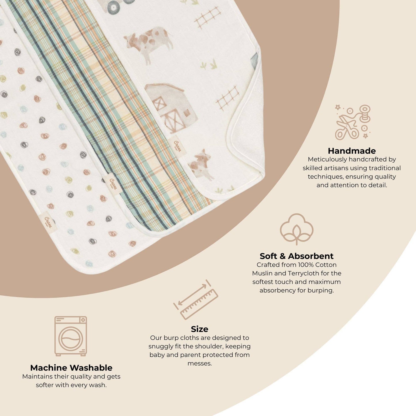 Crane Baby Farmhouse Tractor3pc Burp Cloth Set