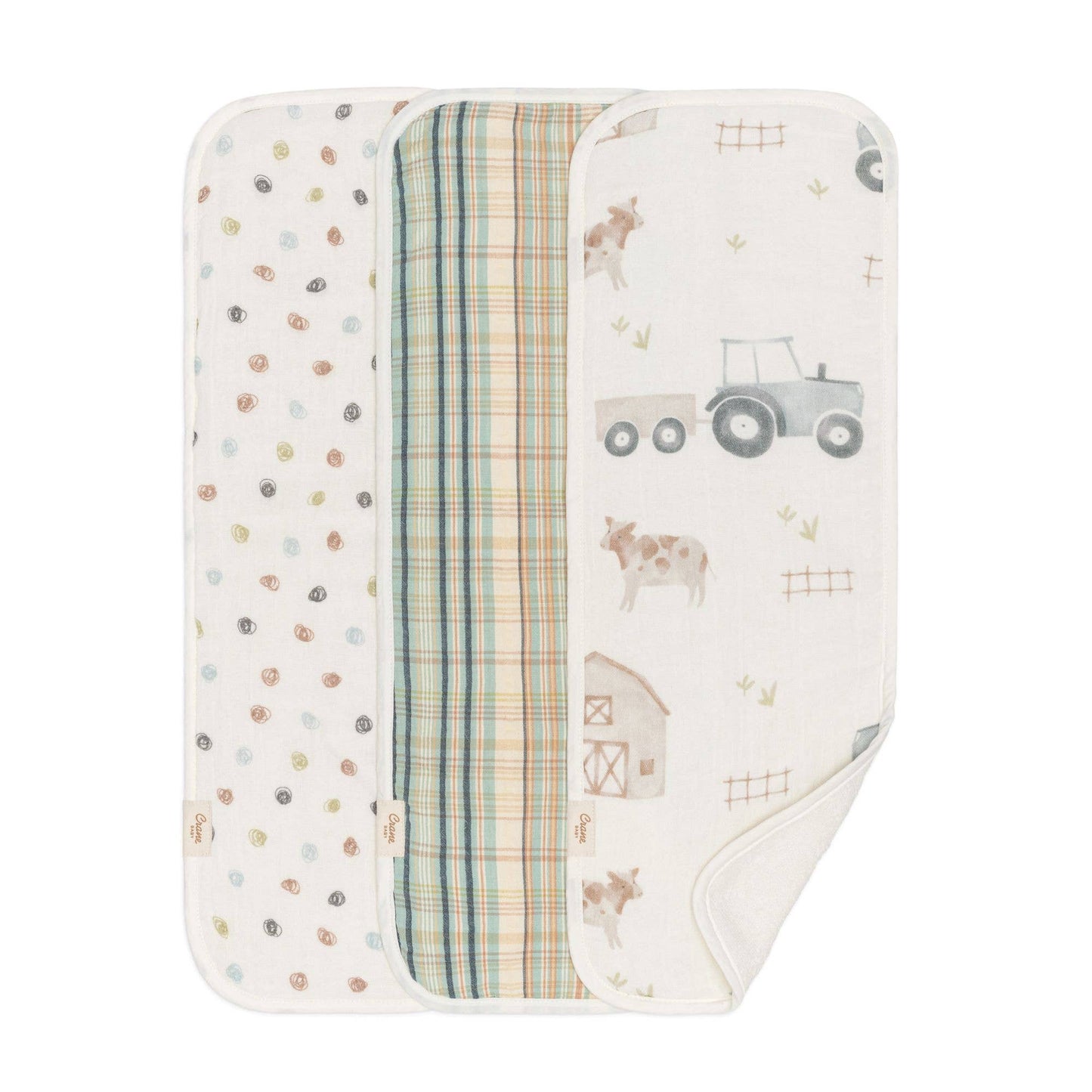 Crane Baby Farmhouse Tractor3pc Burp Cloth Set