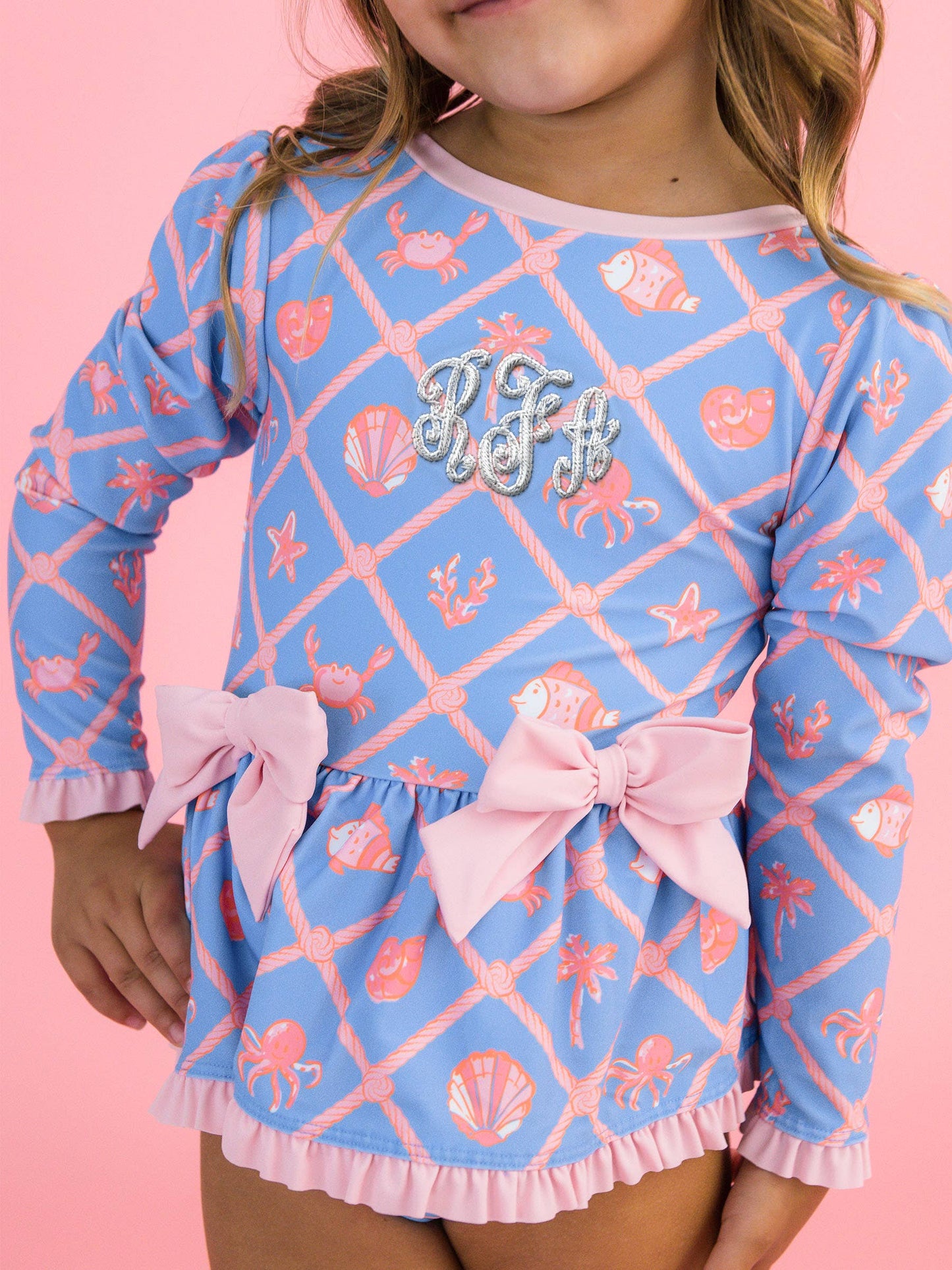 Girls Tropical Trellis LS OP Bow Peplum RG Swimsuit