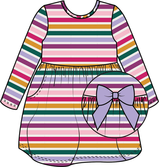 Rainbow Stripe LS Twirl Dress