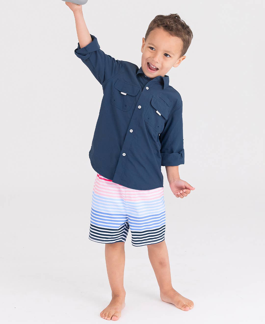 Boys Navy Sun Protective Button Down Shirt