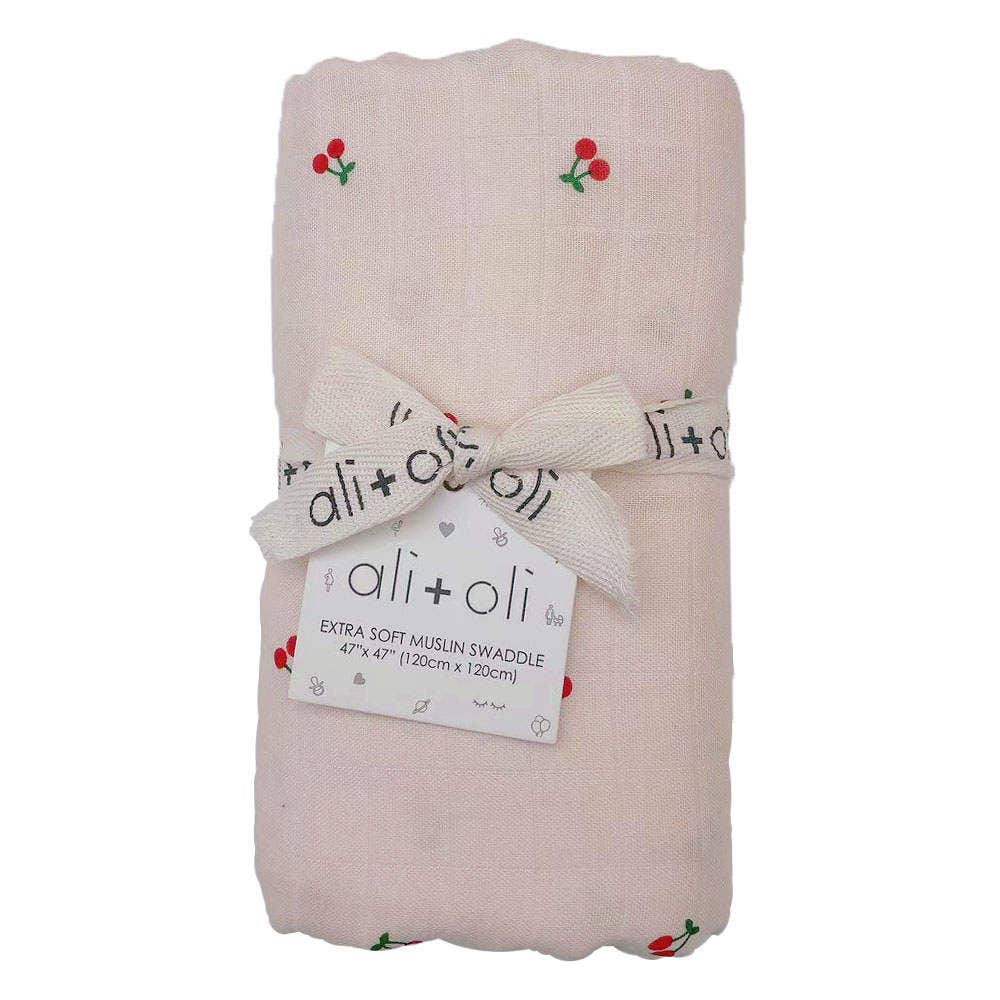 Ali+Oli - Bamboo Muslin Swaddle Blanket (Cherry)