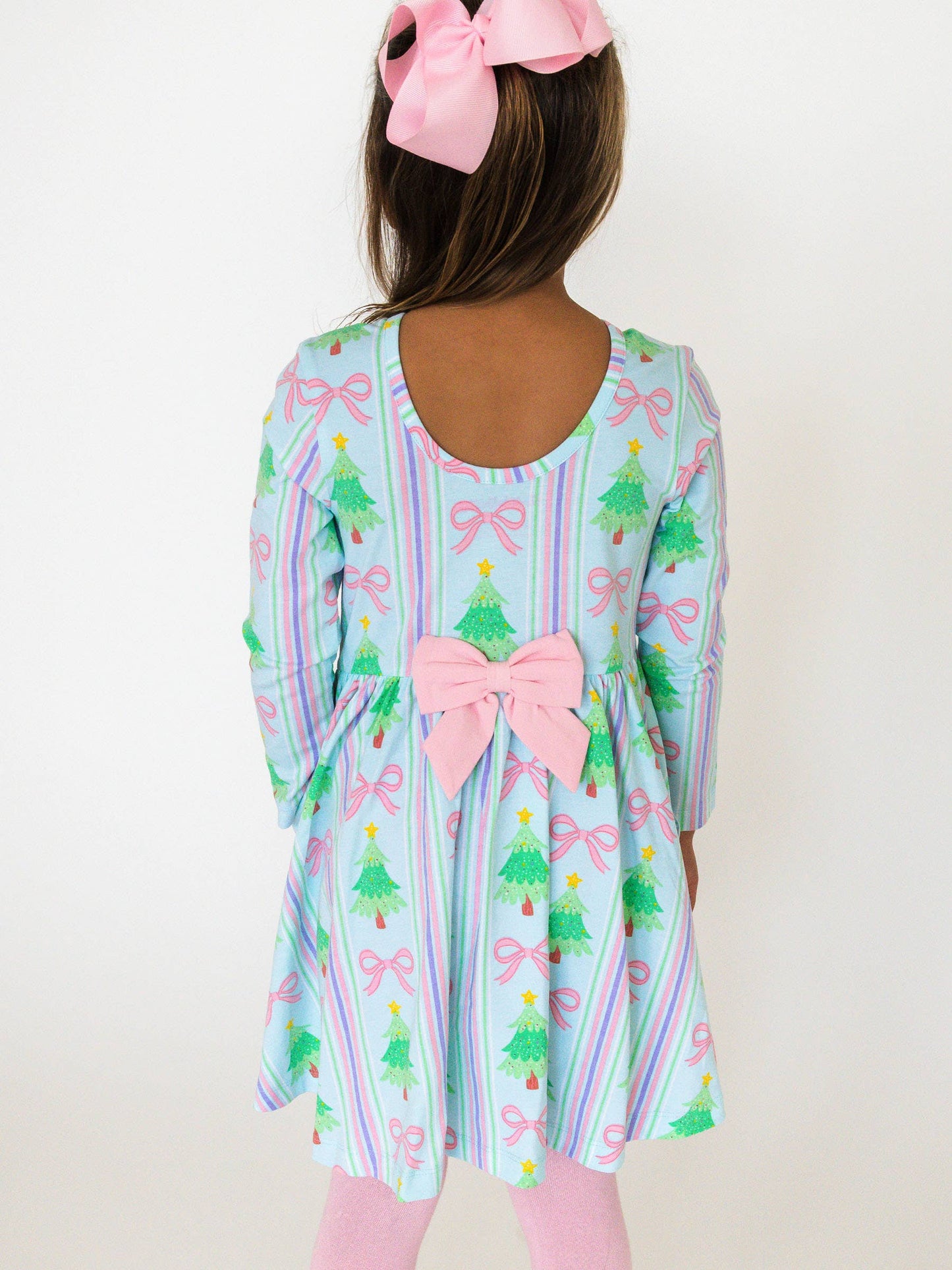 RuffleButts + RuggedButts - Girls Merry Bow Dreams Knit Long Sleeve Twirl Dress