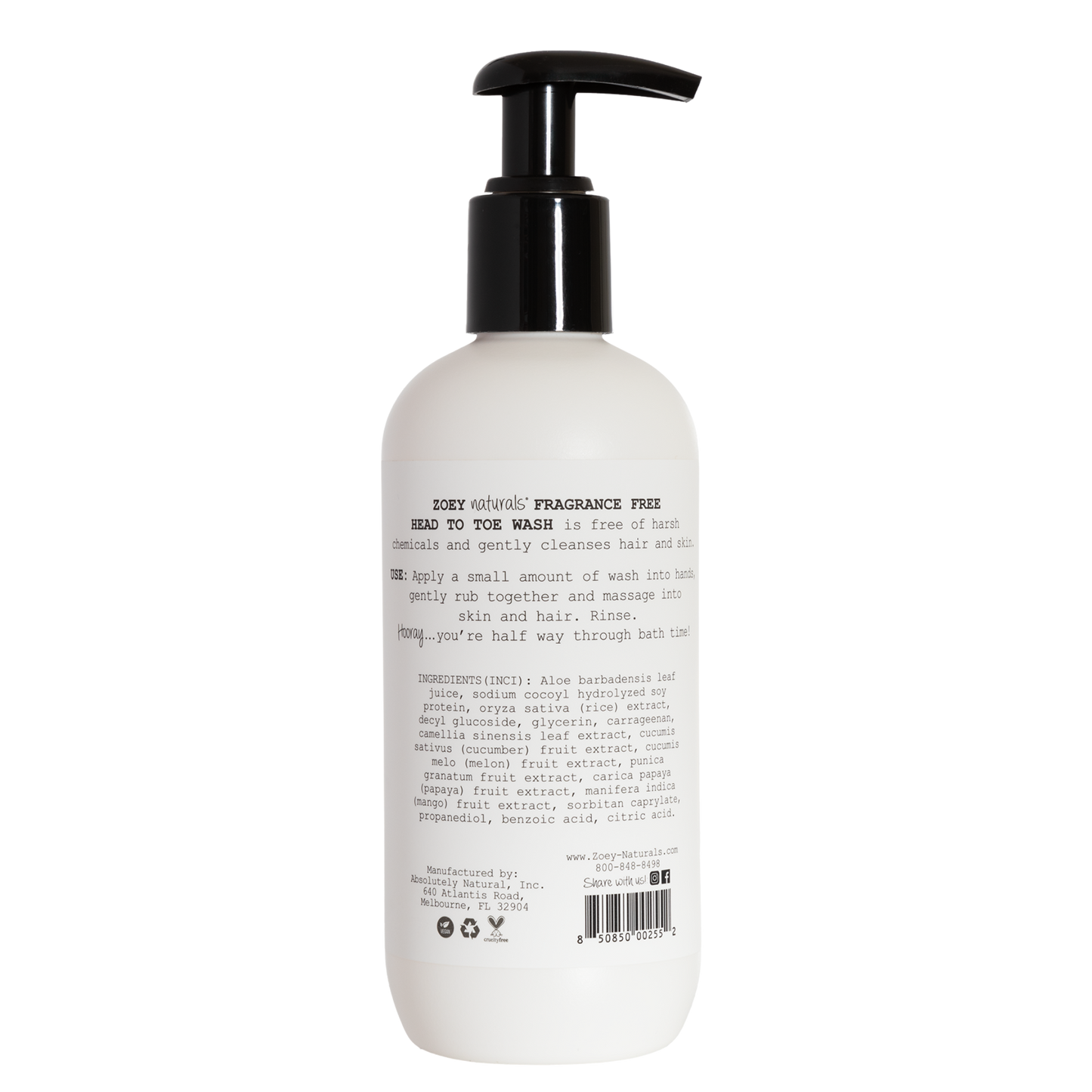 Zoey Naturals - Fragrance Free Head To Toe Wash - 9.65oz