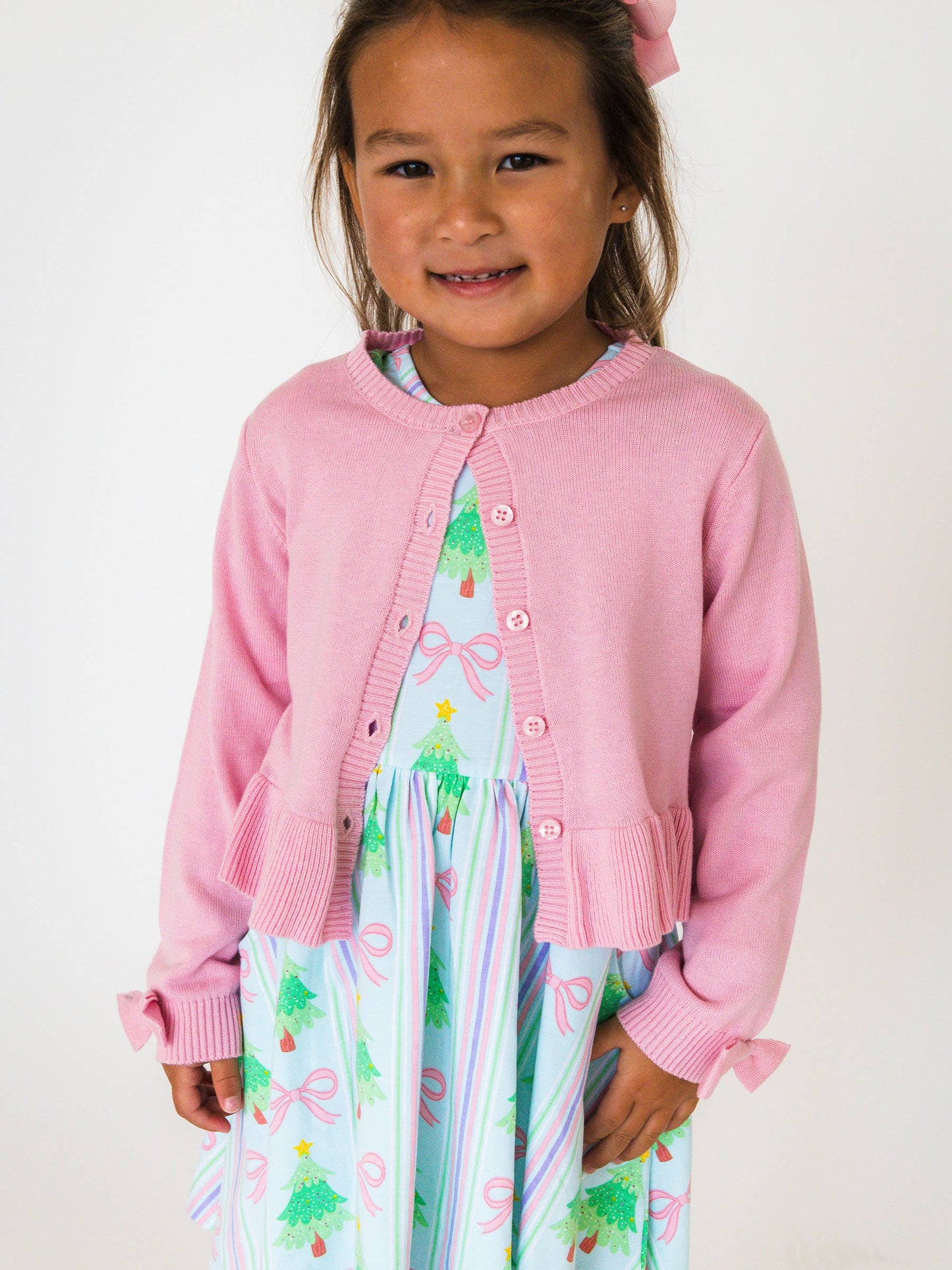 RuffleButts + RuggedButts - Girls Merry Bow Dreams Knit Long Sleeve Twirl Dress