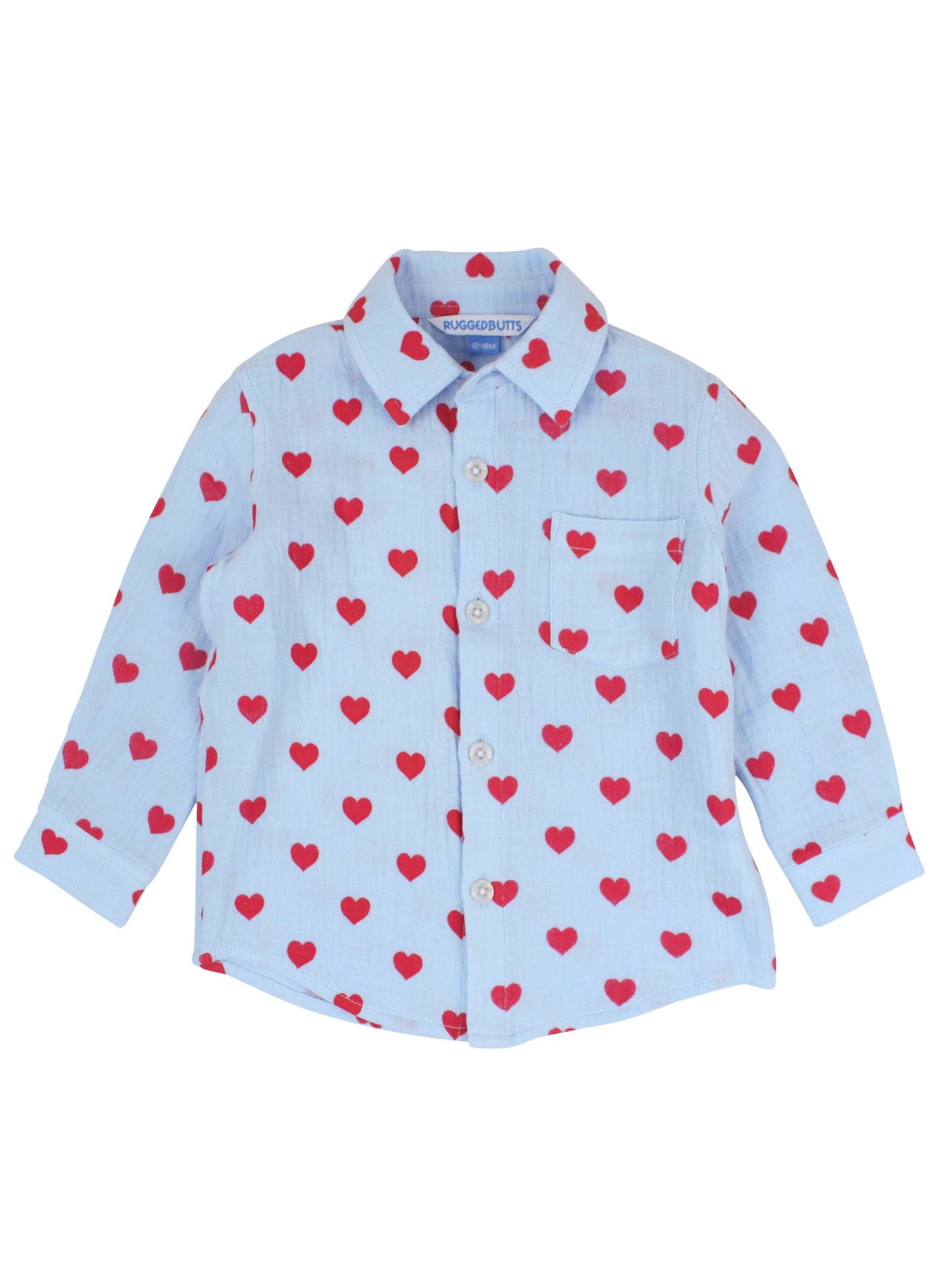 RuffleButts + RuggedButts - Boys Steal Your Heart Cotton Gauze Long Sleeve Button Down Shirt: Blue / 5